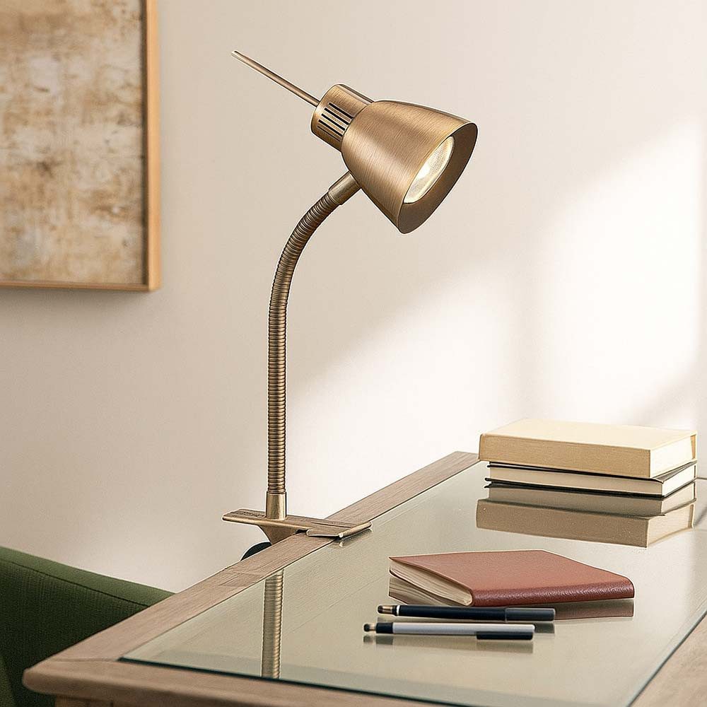 GLOBO LIGHTING Klemmleuchte, Leuchtmittel inklusive, Warmweiß, Nachttischlampe Klemmleuchte altmessing Tischlampe