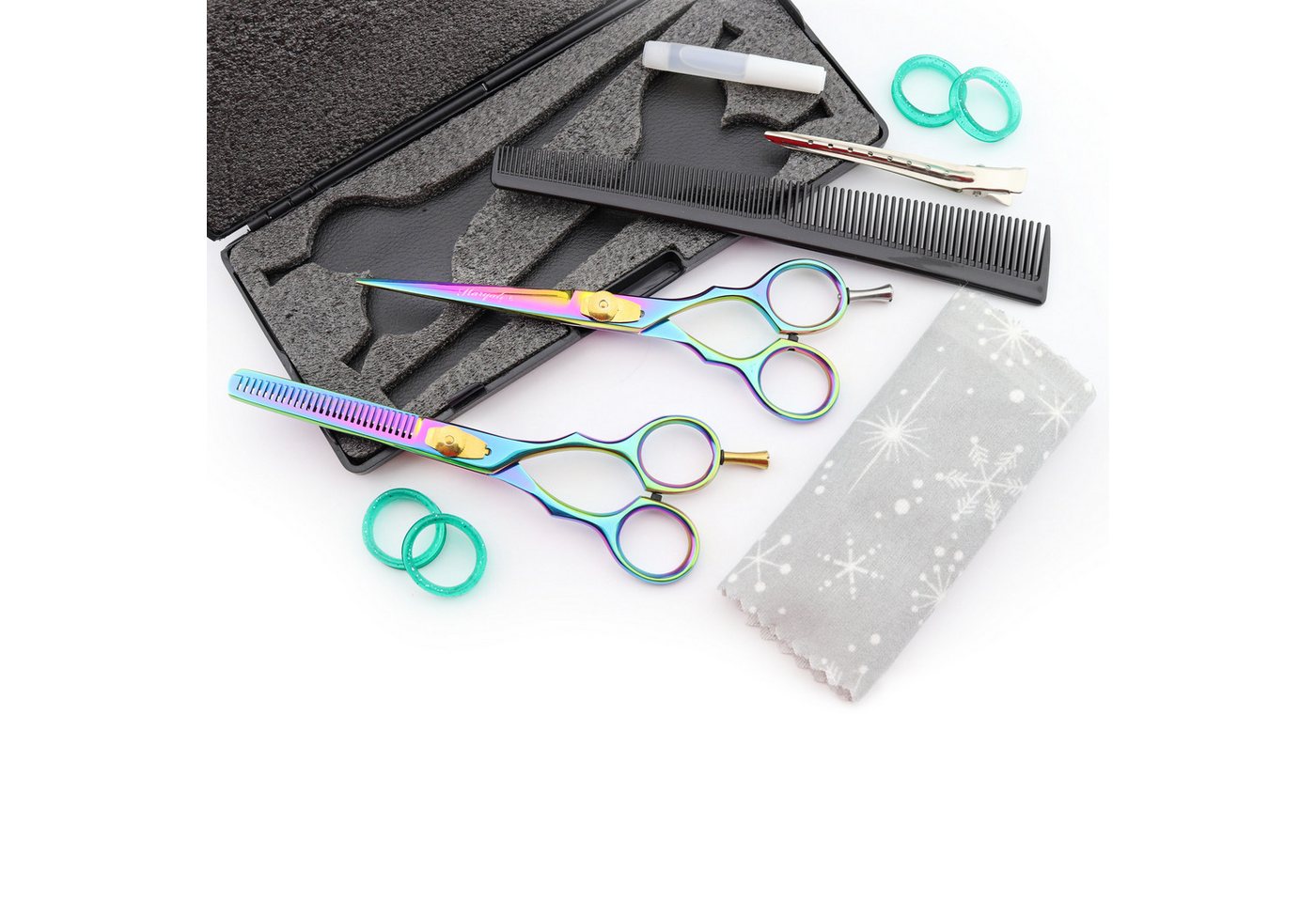 Haryali London Haarschere Friseurscheren Set Haarschere Effilierschere 6 Zoll Kamm + Gratis Etui, (Set, 2-tlg., Friseurschere für Damen und Herren für Salon Studio gratis Kamm + Etui), 6 Zoll scharfe Klinge, am besten für alle Haarschnittarten, mehrfarbig