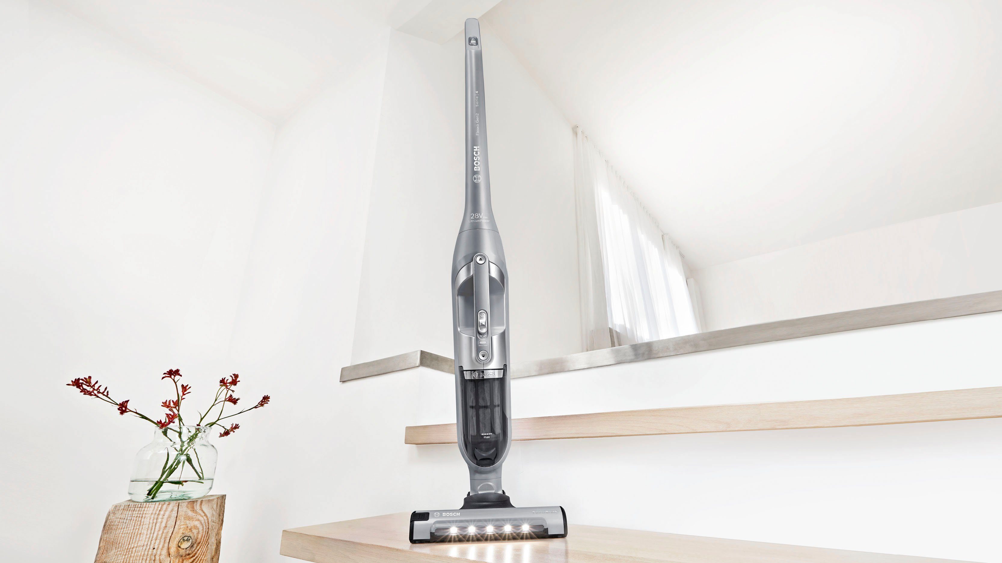 BOSCH Akku-Hand-und mit Stielstaubsauger V, Serie BBH3K2801, integriertes Gen silber Power 28 2 LED, 4 Flexxo beutellos, Düse Zubehör