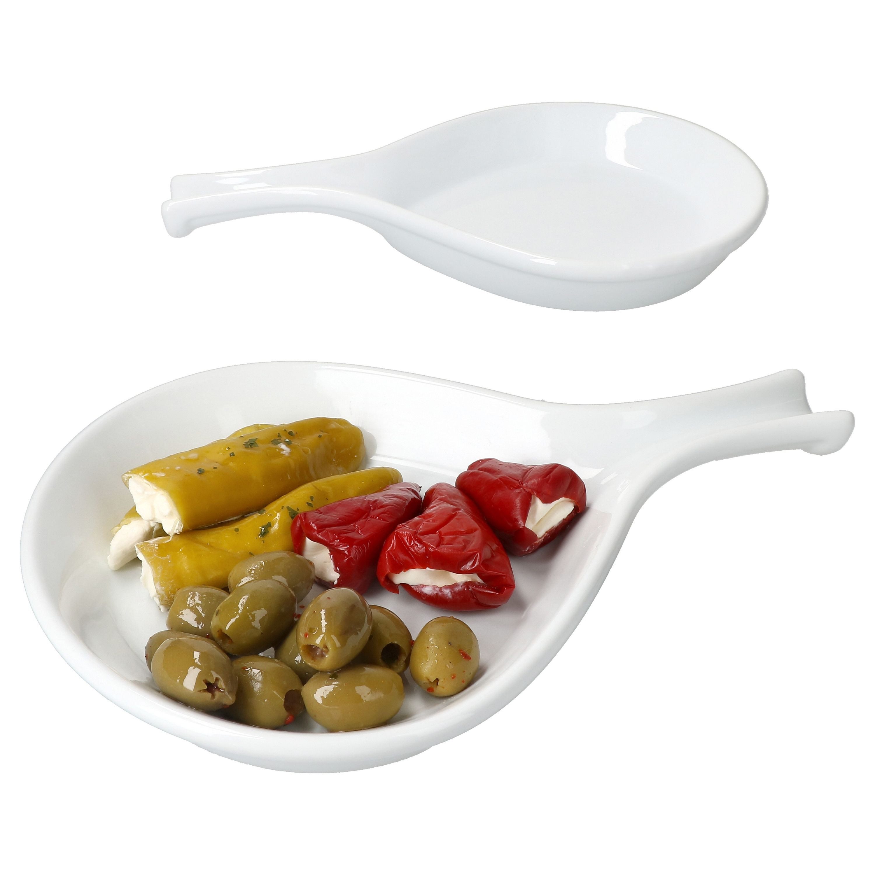 Tapas-Schale 2er Set STABIL Antipasti-Löffel 30cm Porzellan Weiß Snacks Tapas