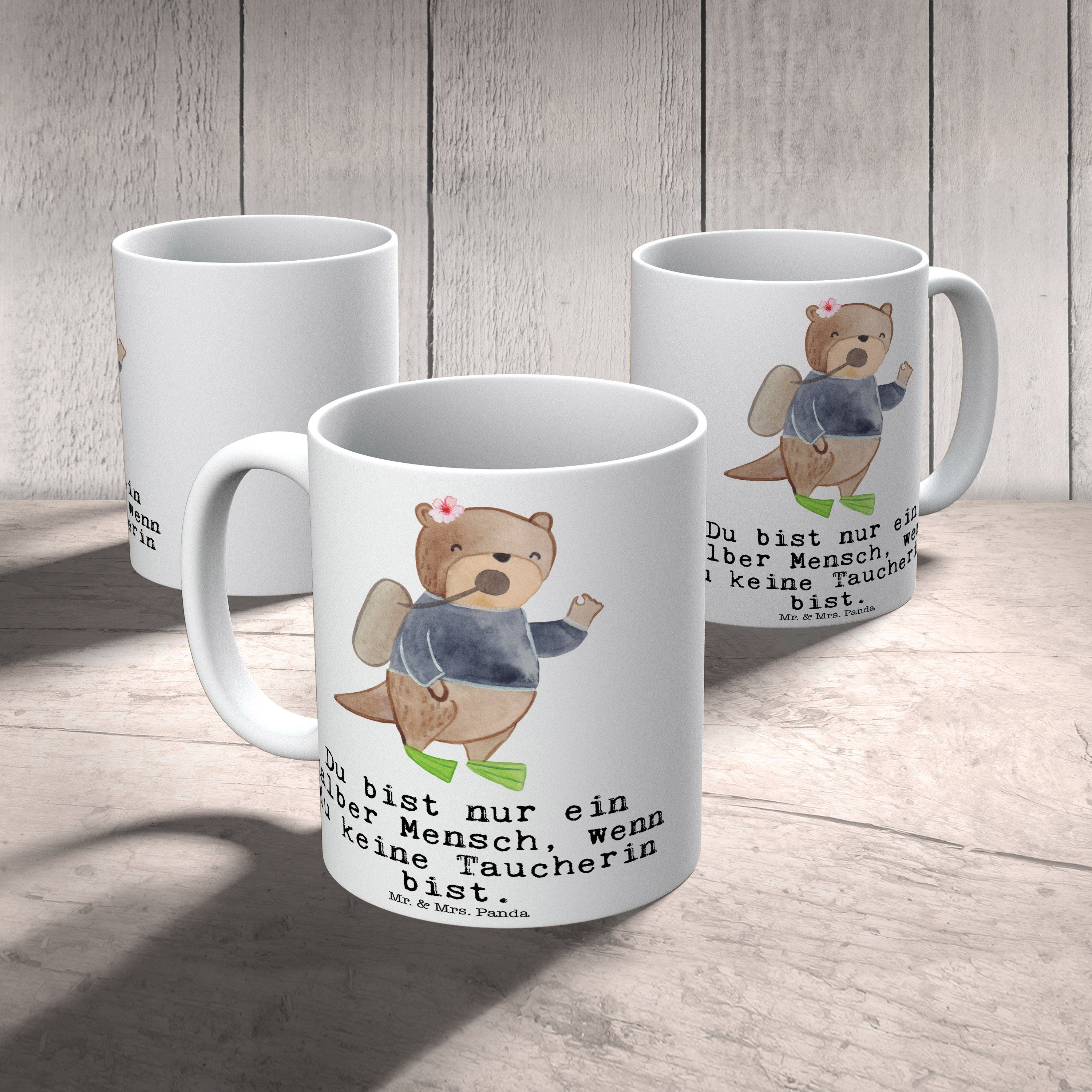 Ausbildung, Geschenk, Mrs. Keramik Tasse Gesche, Mitarbeiter, - & Mr. Weiß - Panda Taucherin Herz mit