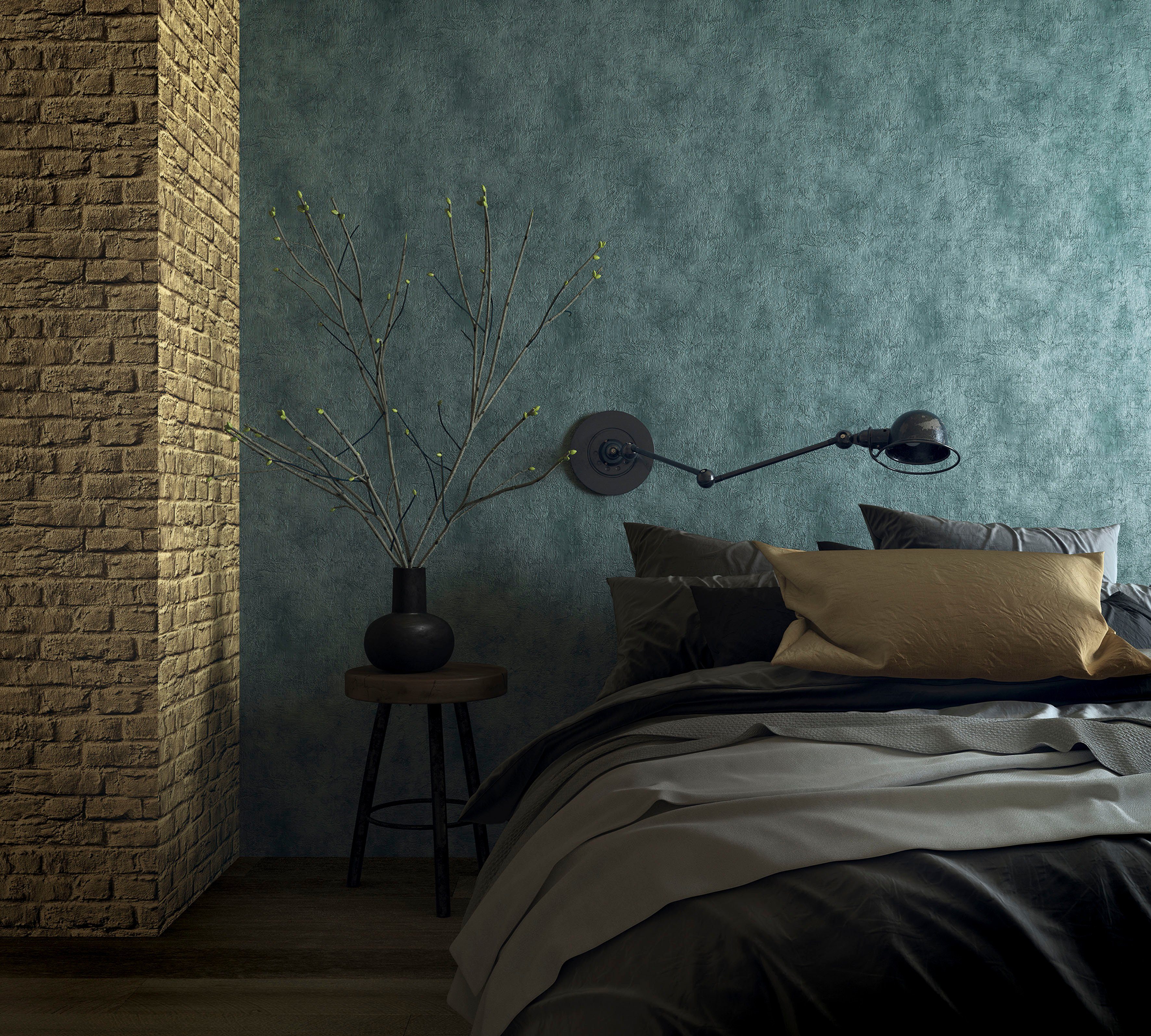 Küche Schlafzimmer Vliestapete uni, moderne Vliestapete grün texturiert, für Wohnzimmer Marburg Leather,