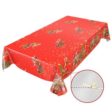 ANRO Tischdecke Tischdecke Wachstuch Weihnachten Rot Robust Wasserabweisend Breite, Glatt