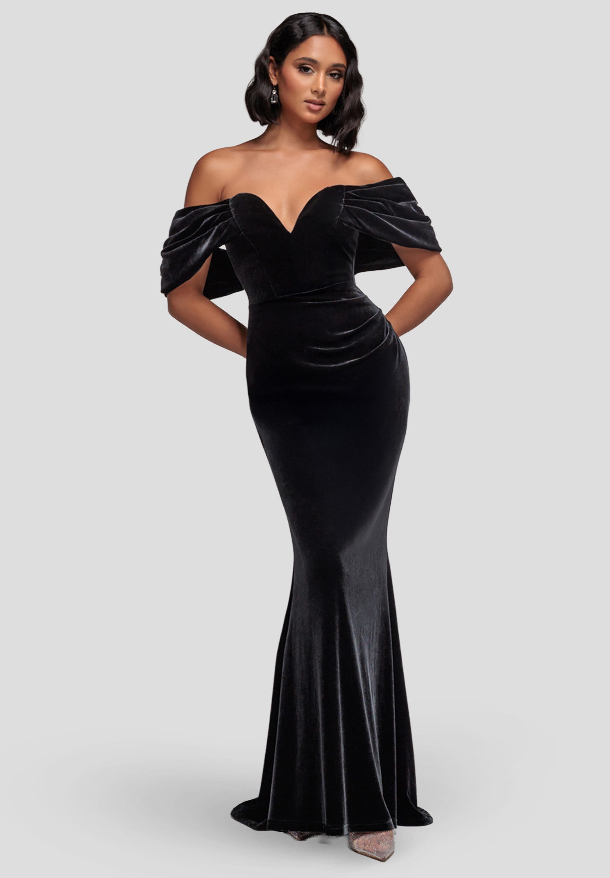 Goddiva Maxikleid Off The Shoulder Deep Plunge Velvet Maxi Dress Langes Kle günstig online kaufen