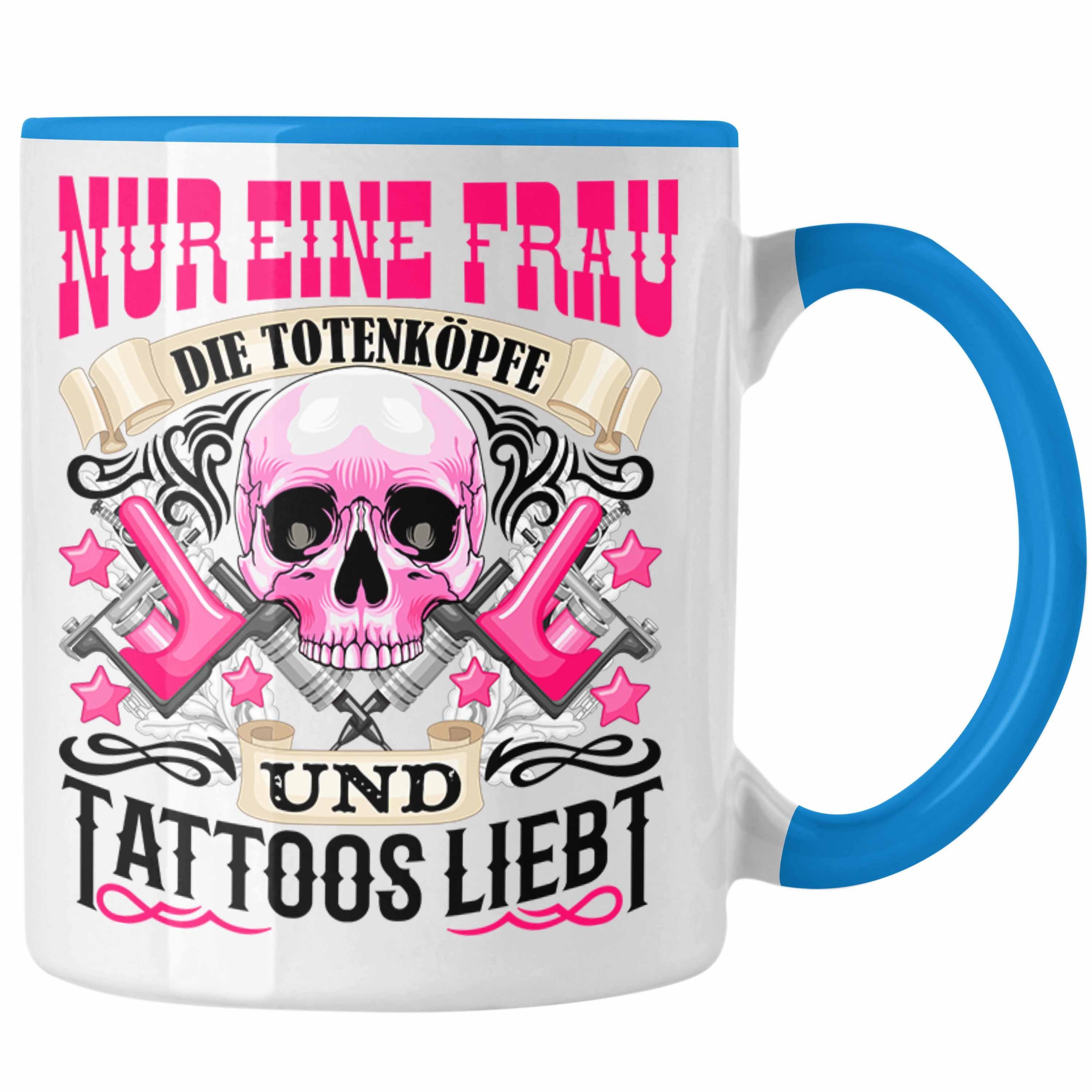und F Tattoowierte Tasse Totenköpfe Tattoos Trendation Blau Tasse Geschenk - Trendation Frau