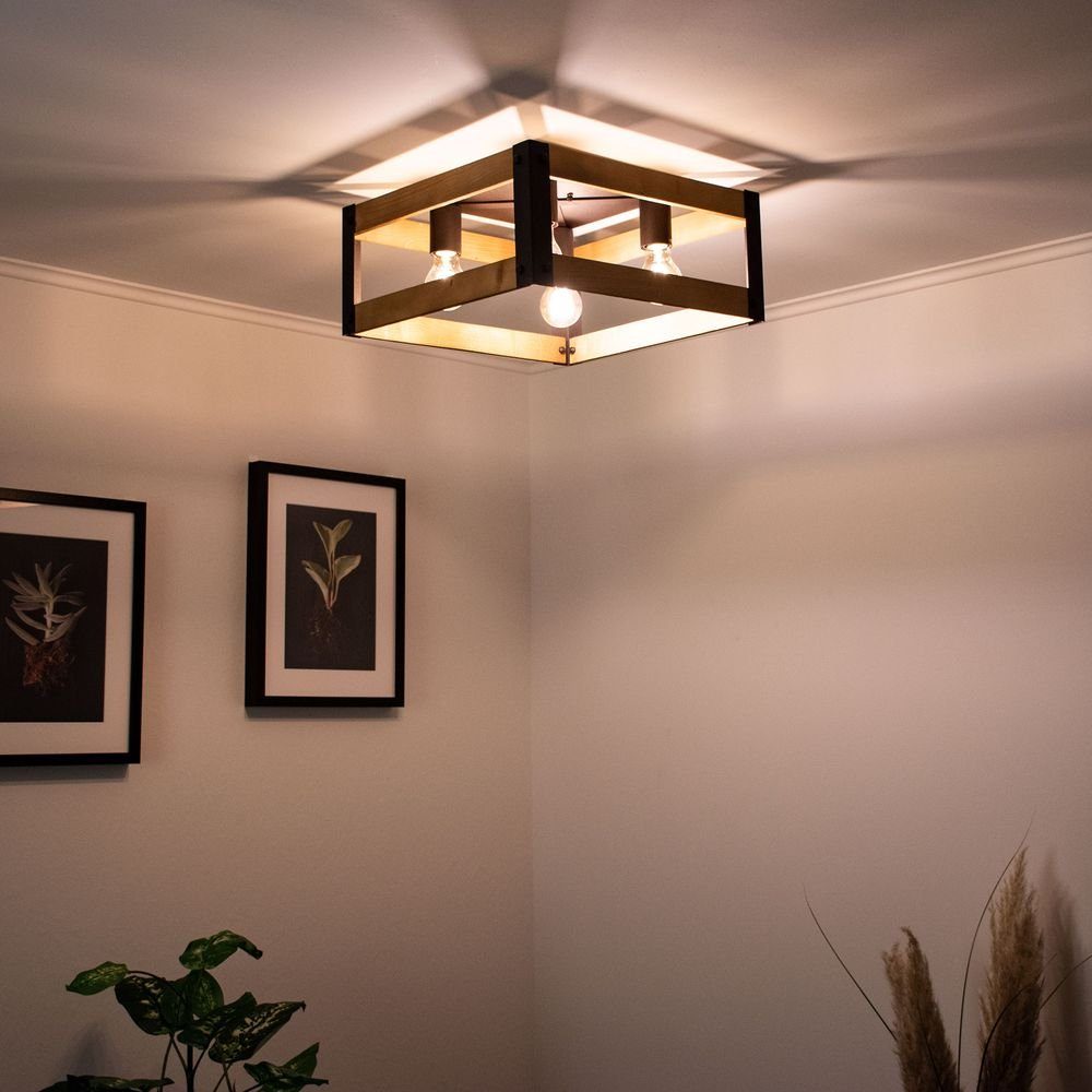 Decken Lampe etc-shop Ess Strahler Lampe Leuchtmittel Holz Kiste Beleuchtung inklusive, Deckenstrahler, schwarz Zimmer nicht