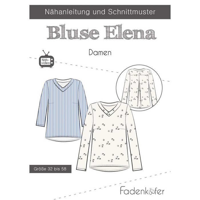 Fadenkäfer Universalschere Papierschnittmuster Bluse Elena Damen - Gr. 32-58