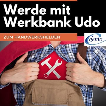 Coemo Werkbank, Udo Heimwerkbank aus Kiefernholz mit praktischer Ablage