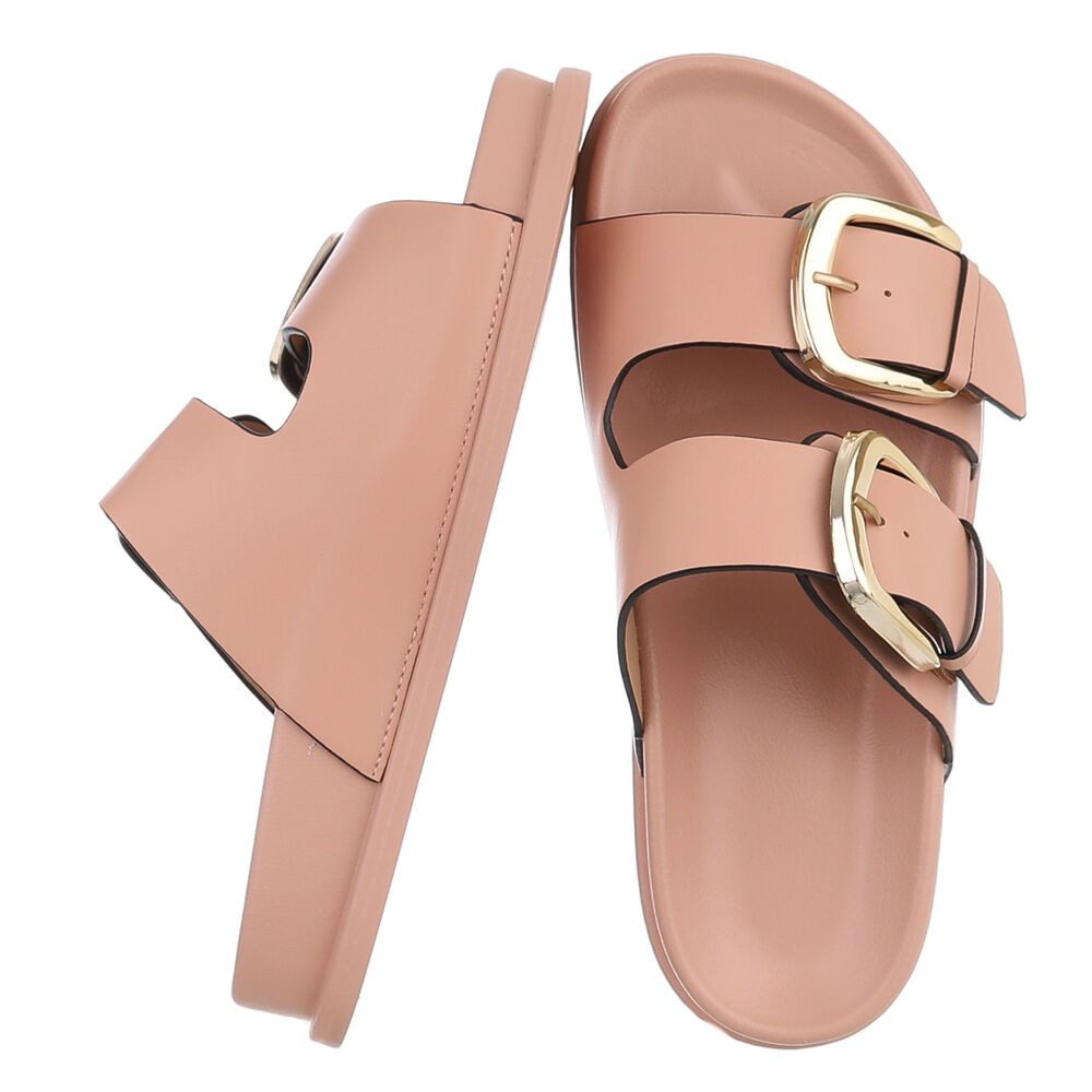 Ital-Design Damen Pantolette mit Schnallen und Fußbett Pantolette (91971024) Flach Pantoletten in Altrosa