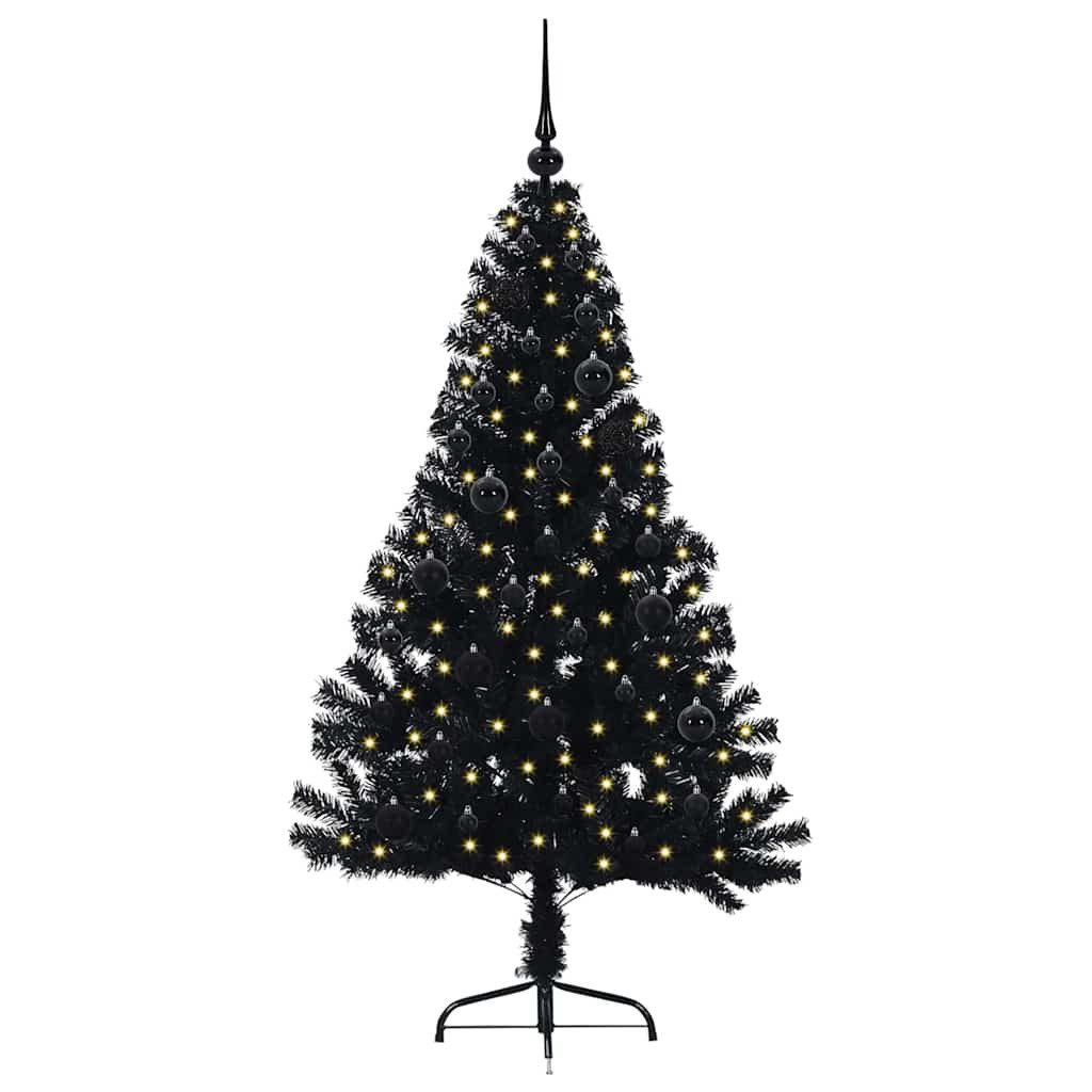 vidaXL Künstlicher Weihnachtsbaum Künstlicher vorbeleuchteter Weihnachtsbaum Schwarz 150 cm PVC