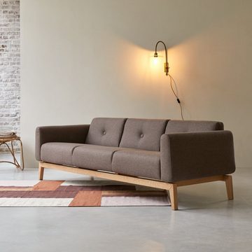 Tikamoon Sofa 3-Sitzer-Sofa mit massivem Eichenholzgestell und braunem Stoffbezug