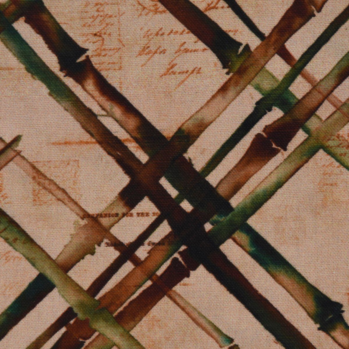 SCHÖNER LEBEN. Stoff Dekostoff Tischdeckenstoff Bambuszweige beige grün  braun 1,60m