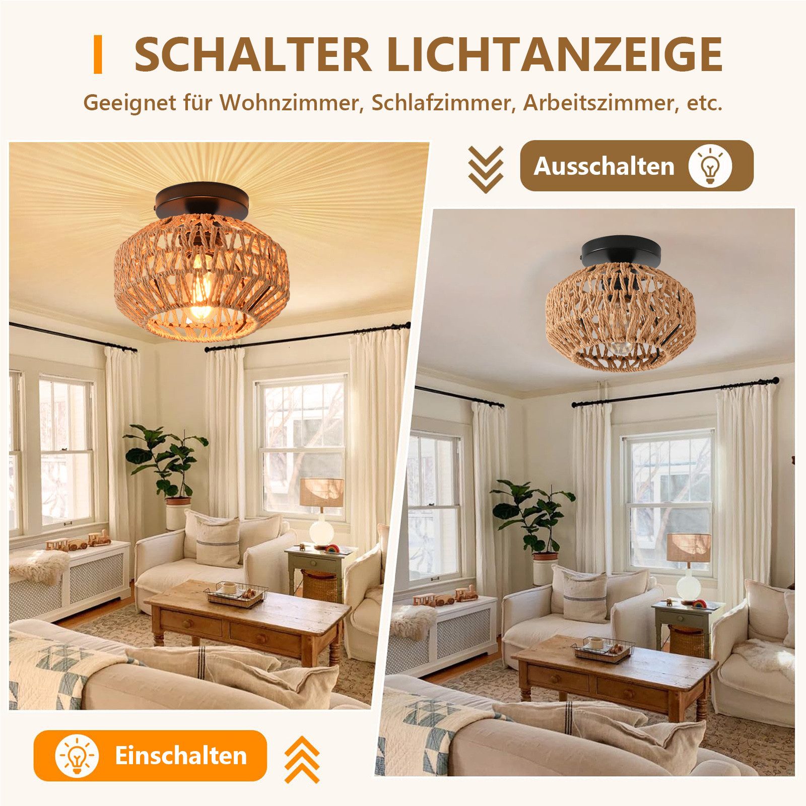 LMaxhome LED Deckenleuchte Hängend Boho Rattan günstig online kaufen