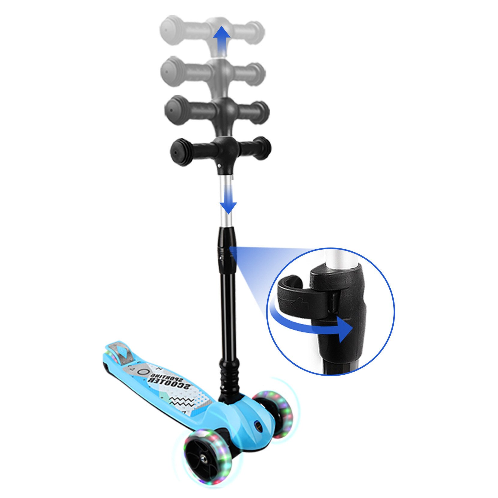 OUNUO Dreiradscooter Höhenverstellbarer Kinderroller mit LED-Rädern für Kinder ab 3 Jahren