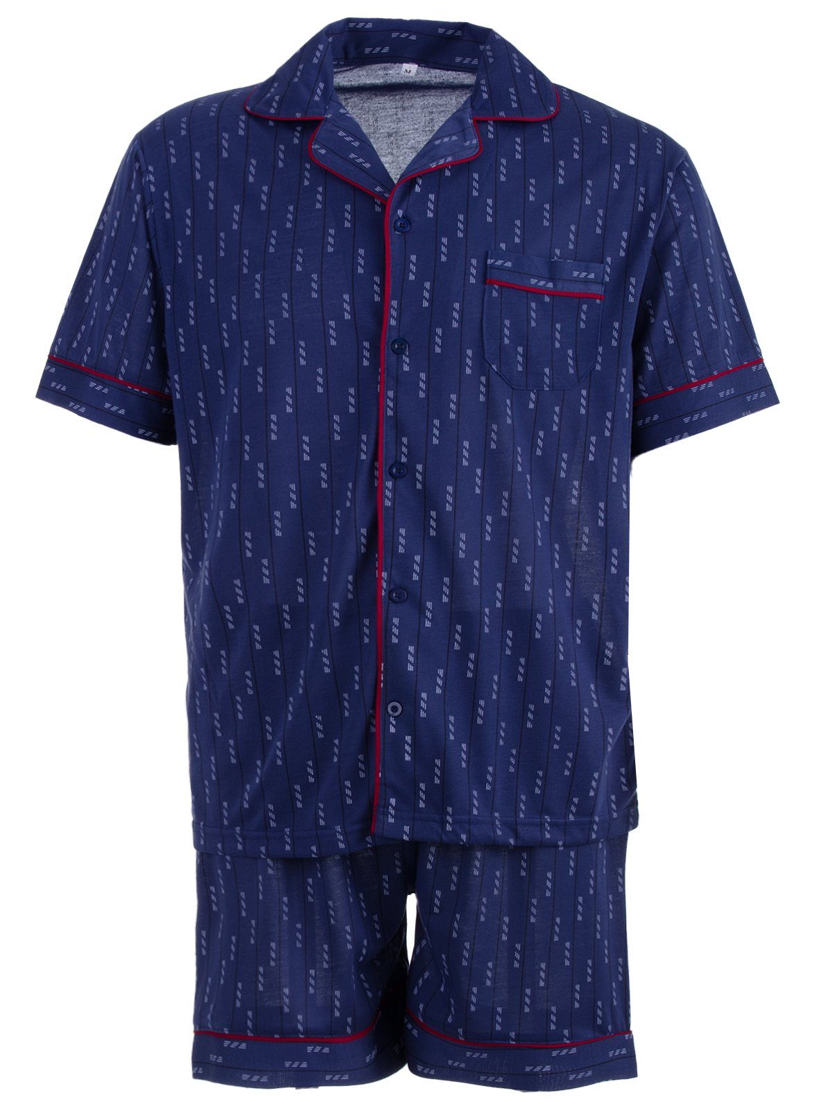 Lucky Schlafanzug Pyjama Set Bordüre Shorty navy 