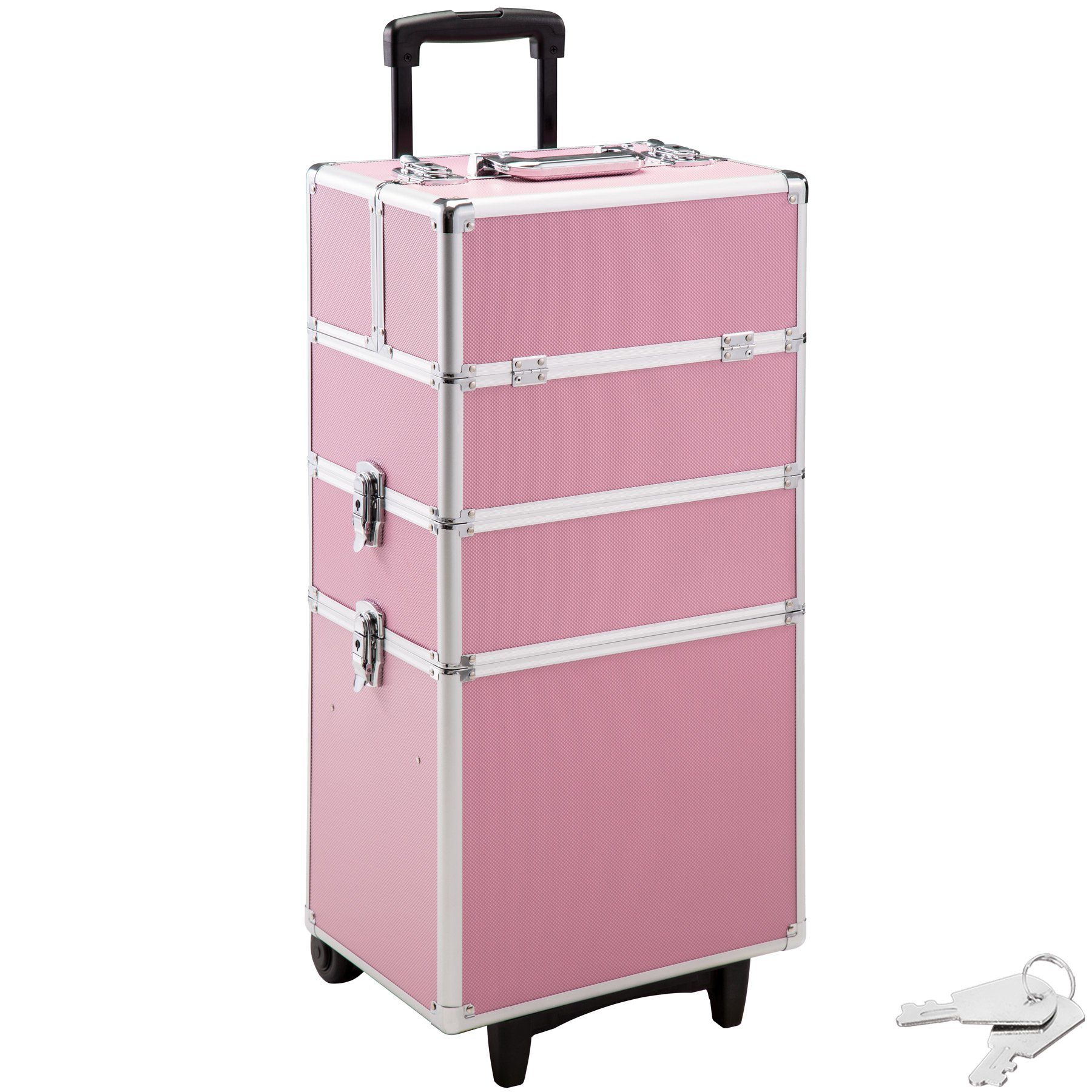 Rollen, mit 3 Kosmetiktrolley Etagen, pink tectake 2 erweiterbar Koffer
