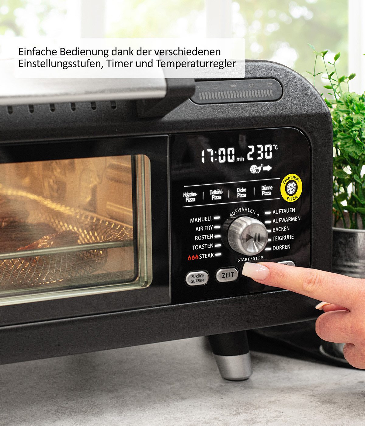 Genius Pizzaofen Genius Chef elektrischer Pizzaofen 10 in 1 8 tlg, 400°C, 2000 Watt, authentischen Holzofen-Genuss, 10in1-Funktion