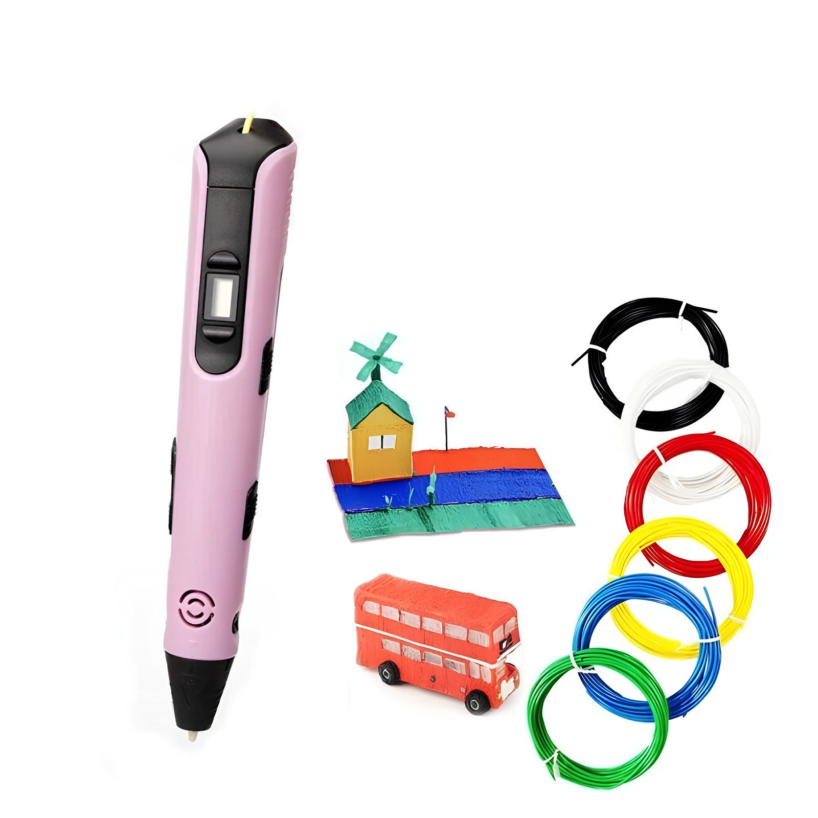 Athlix Wachsmalstift 3D Stift mit Anzeige, Druckstift mit 10 Filamenten, 3D-Drucker Stift, LCD-Display, 10 Farben, inkl. Druckvorlage