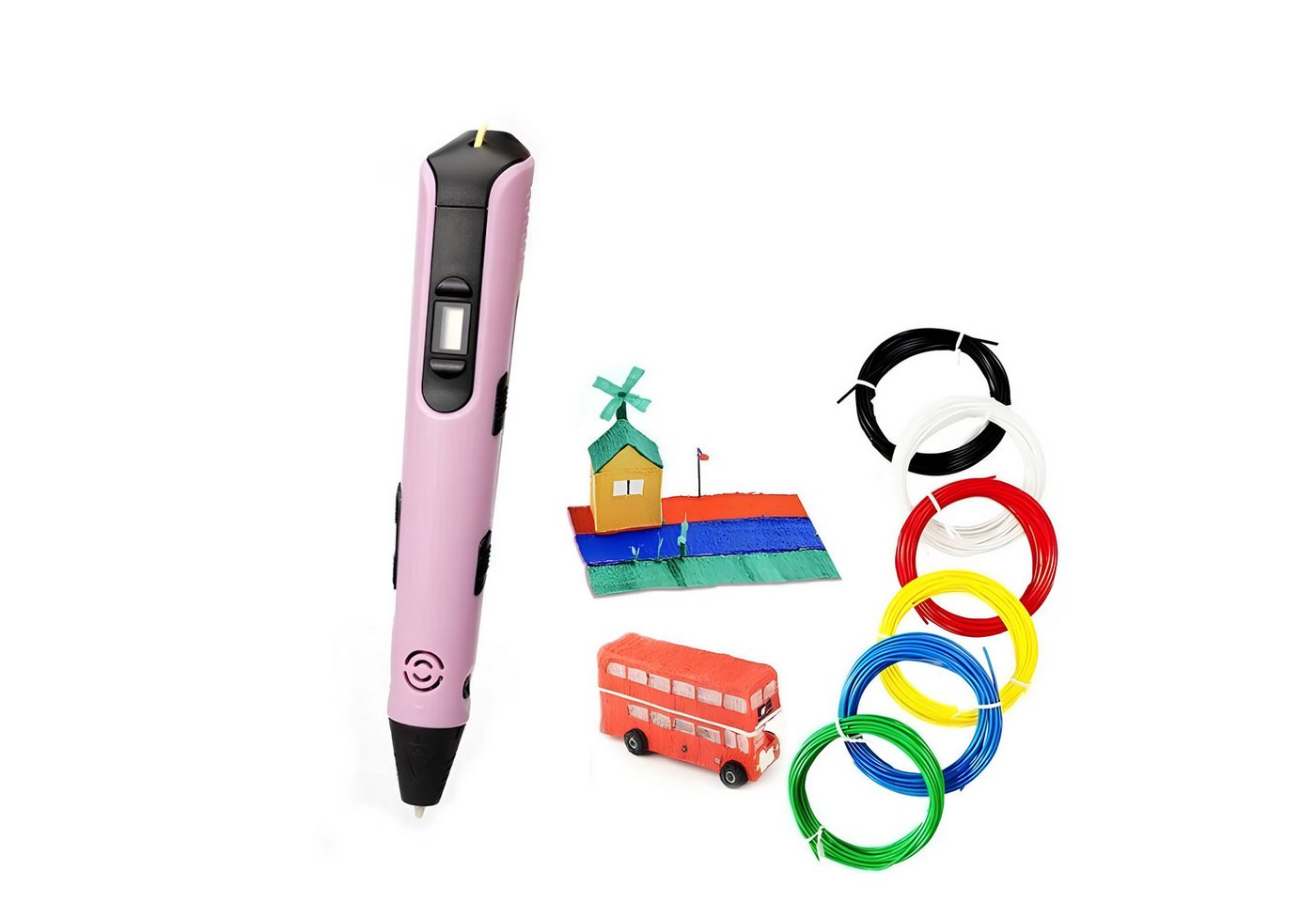 Athlix Wachsmalstift 3D Stift mit Anzeige, Druckstift mit 10 Filamenten, 3D-Drucker Stift, LCD-Display, 10 Farben, inkl. Druckvorlage