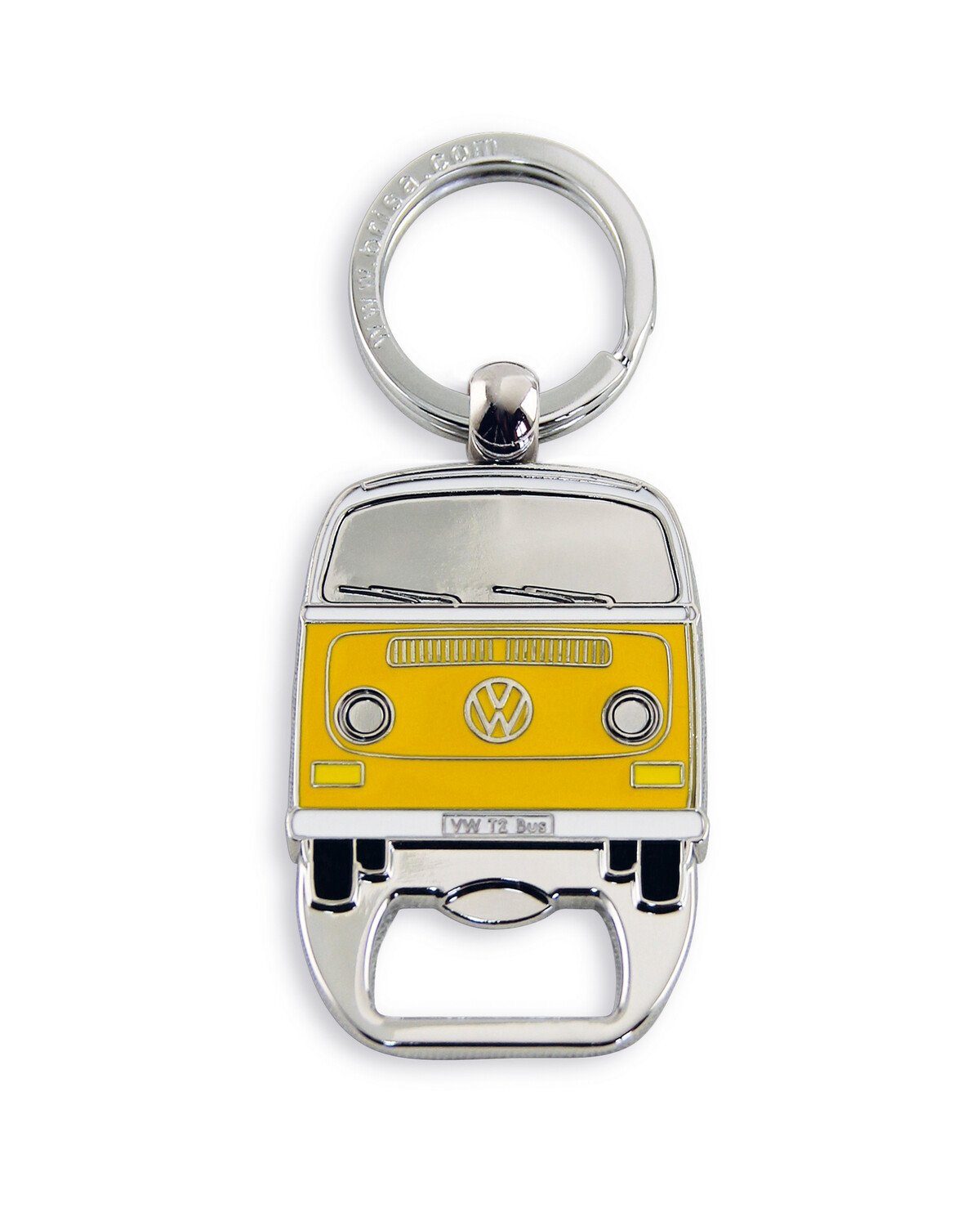 VW Collection by BRISA Orange Schlüsselring Bulli Design, Flaschenöffner im Schlüsselanhänger VW Softemaille/Vernickelt mit T2 Volkswagen