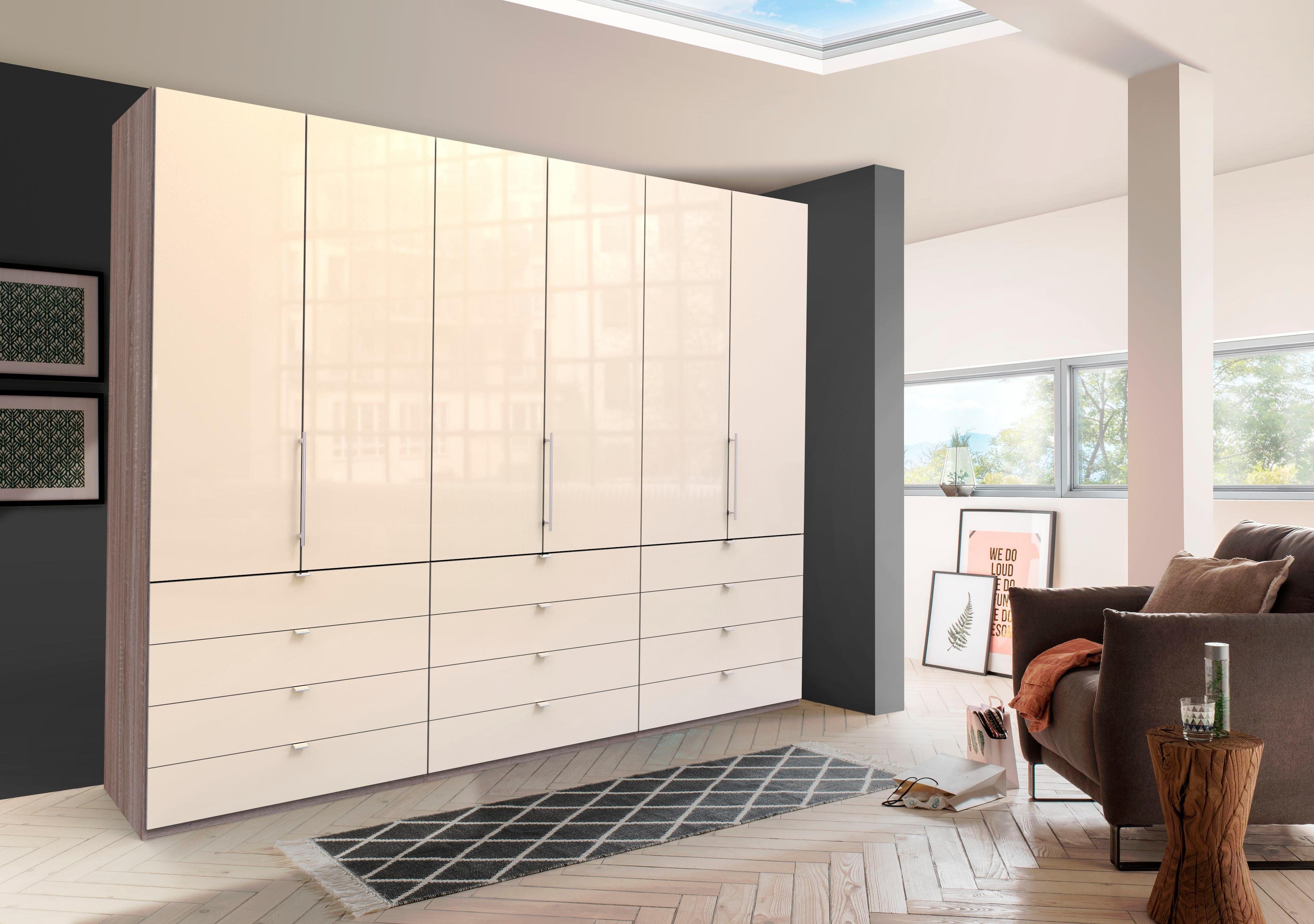 WIEMANN Falttürenschrank Loft Glasfront, Panorama-Öffnung von 2 Türen  ermöglicht Betrachtung des gesamten Innenraums | Drehtürenschränke