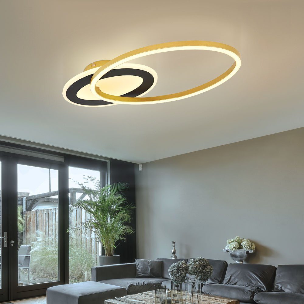 Globo LED Deckenleuchte, LED-Leuchtmittel fest Design Warmweiß, Deckenlampe Wohnzimmerlampe verbaut, schwarz Deckenleuchte Ringform gold