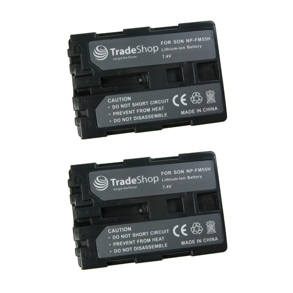 Trade-Shop 2x Akku passend für Sony NP-FM55H für A100 TV480 PDX10 PDX10P HVL-IRM Kamera-Akku Li-Ion 2000 mAh (7,4 V)