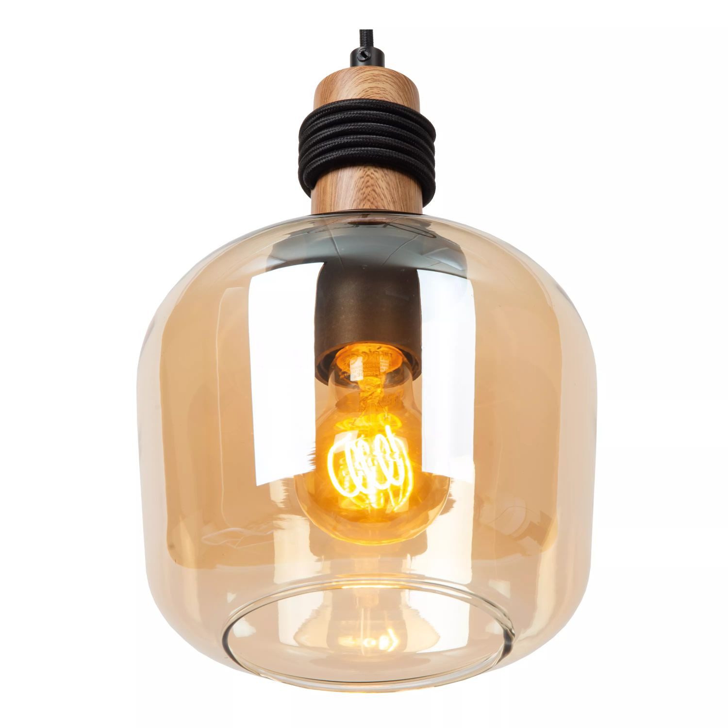 Licht-Erlebnisse Pendelleuchte YILUM, ohne Leuchtmittel, Metall Rauchglas E27 Ø 18 cm H: max. 161 cm Schwarz Bernstein rund