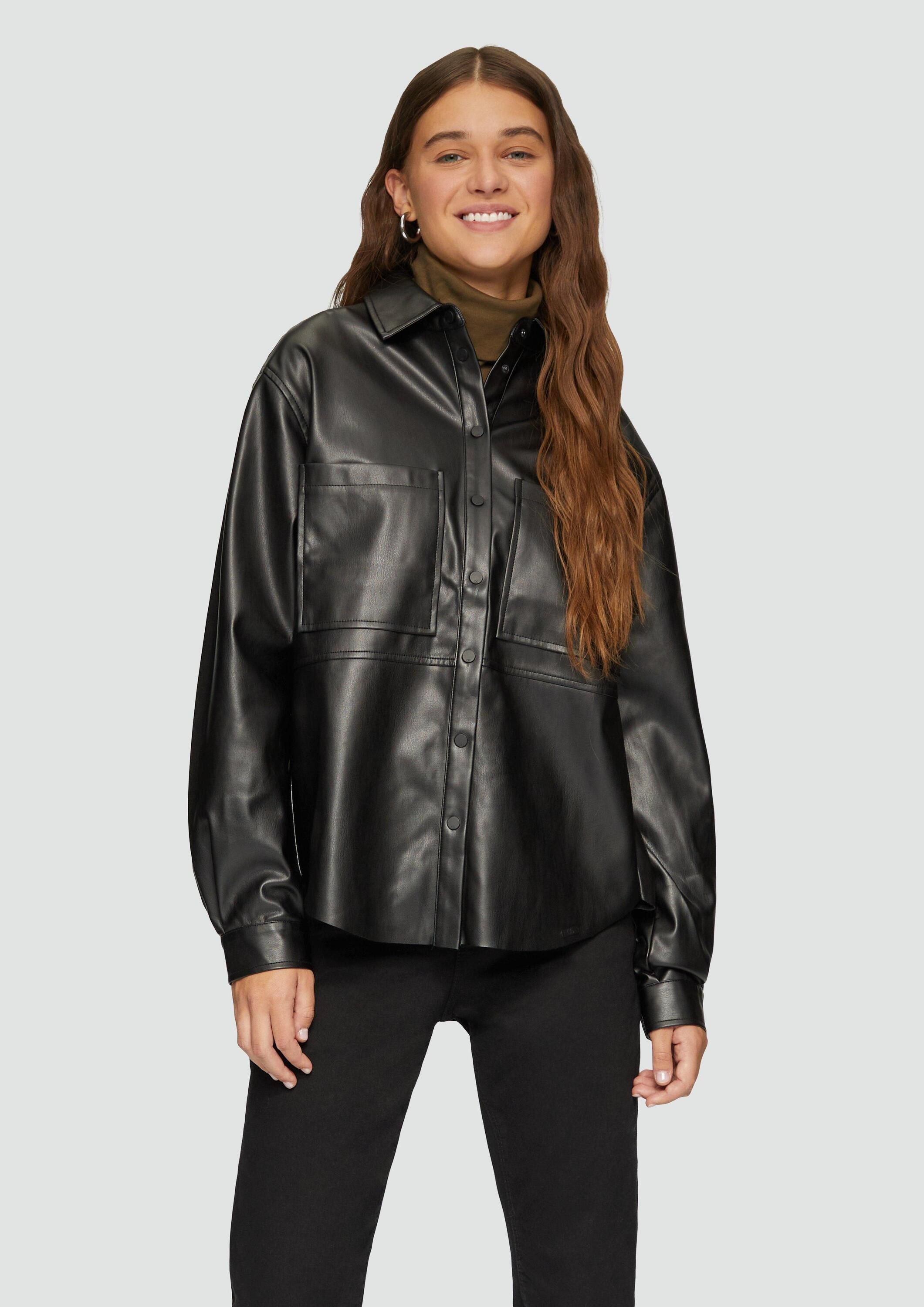 QS Langarmbluse Bluse Hemdbluse in Lederoptik günstig online kaufen