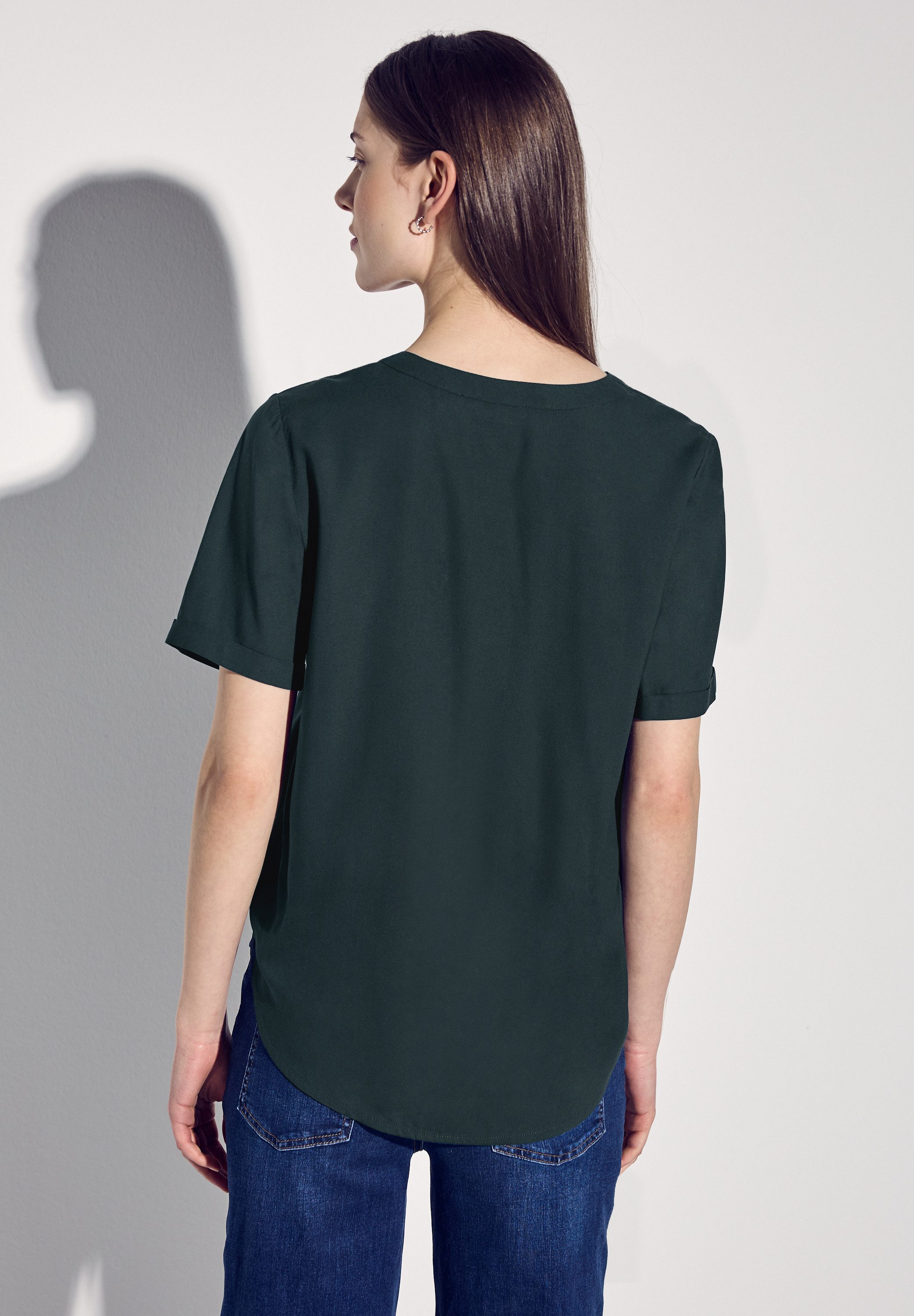 STREET ONE Kurzarmbluse mit geschlitztem Rundhalsausschnitt günstig online kaufen