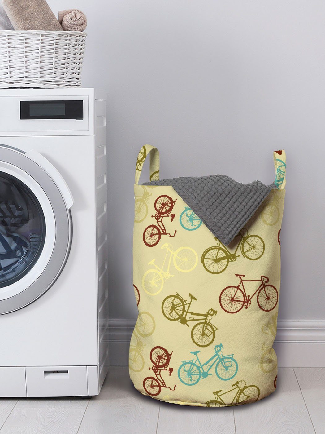 Abakuhaus Wäschesäckchen Wäschekorb mit Kontrast für Vintage-Farben Fahrrad Kordelzugverschluss Griffen Waschsalons