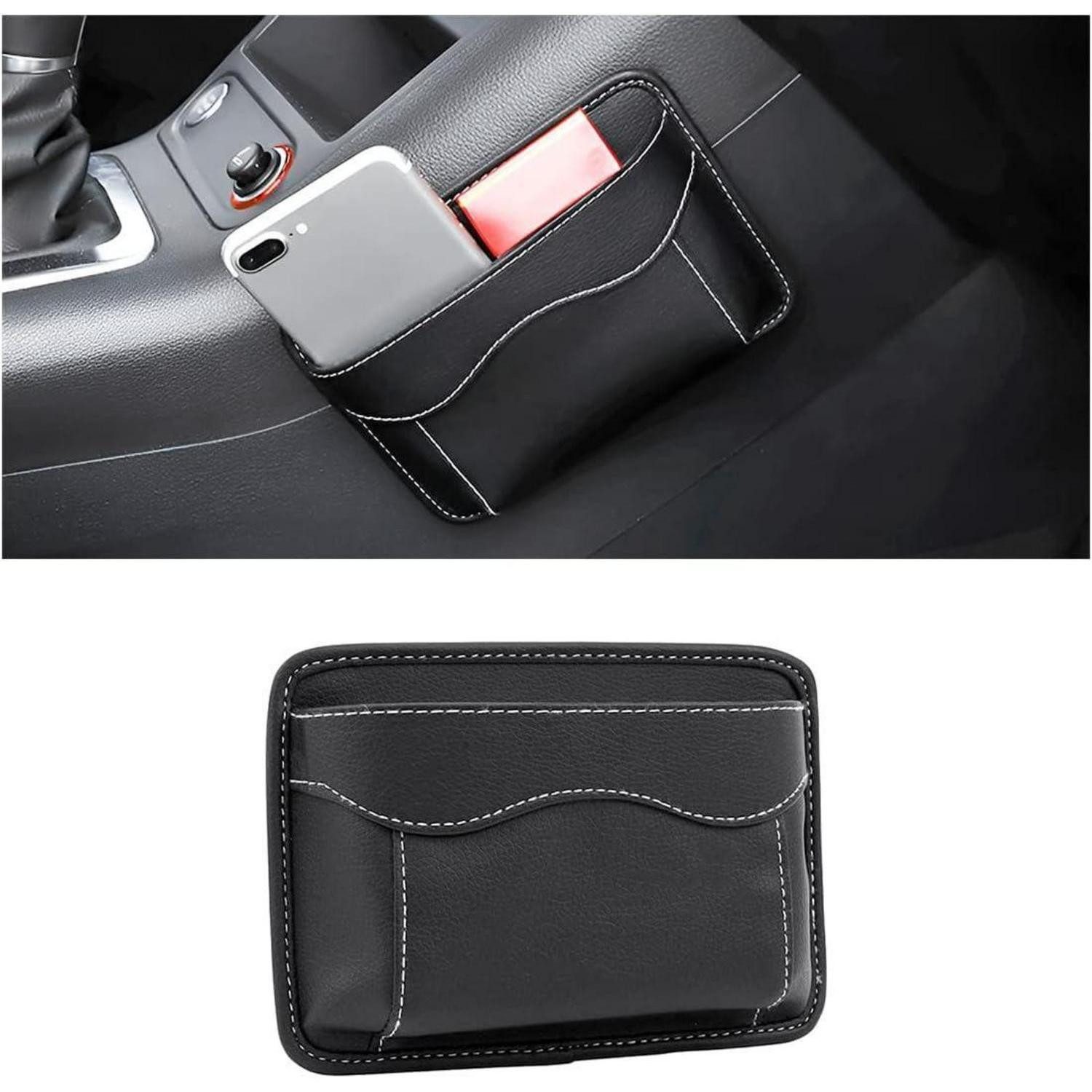 LuxusKollektion Auto-Rückenlehnentasche Seitentasche Autositz Mini-Organizer Leder Aufbewahrungstasche Schwarz