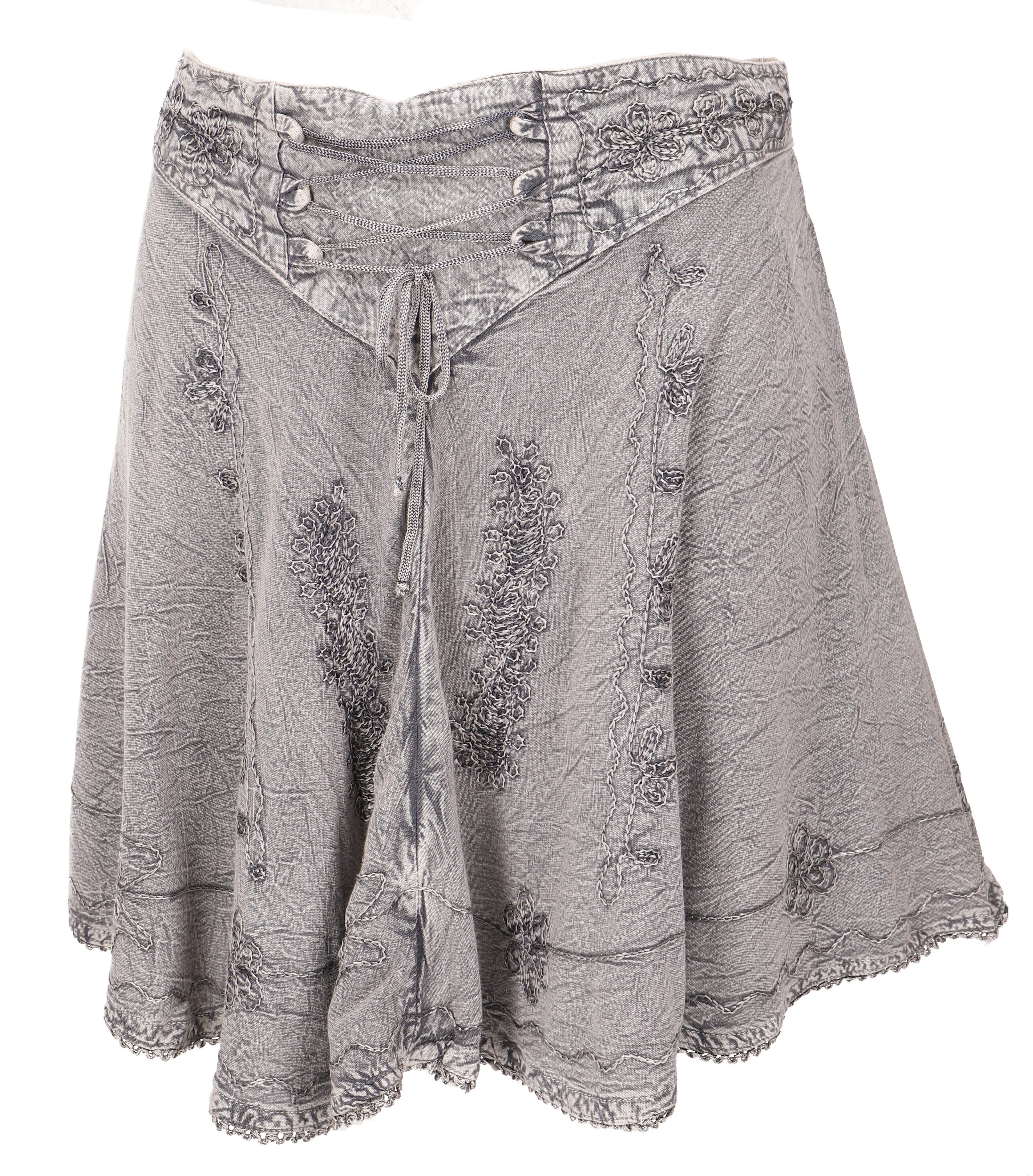 Guru-Shop Minirock Bestickter Boho Minirock - grau alternative Bekleidung – Bild 2 von 5