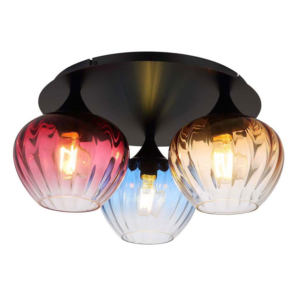 GLOBO LIGHTING LED Deckenleuchte, Leuchtmittel inklusive, Warmweiß, LED Deckenlampe Deckenleuchte Schwarz 3-Flammig Bunte Gläser D 47 cm