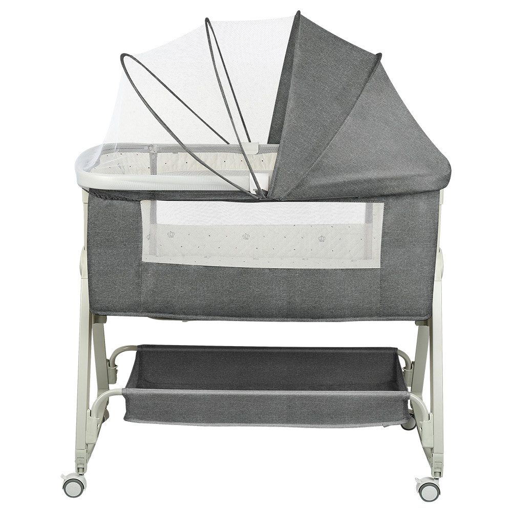 JEOBEST Beistellbett 3 in1 Babybetten mit Rollen, Beistellbett Baby mit Moskitonetz, (6 Fach Höhenverstellung und Neigungsverstellung)mit Aufbewahrungskorb