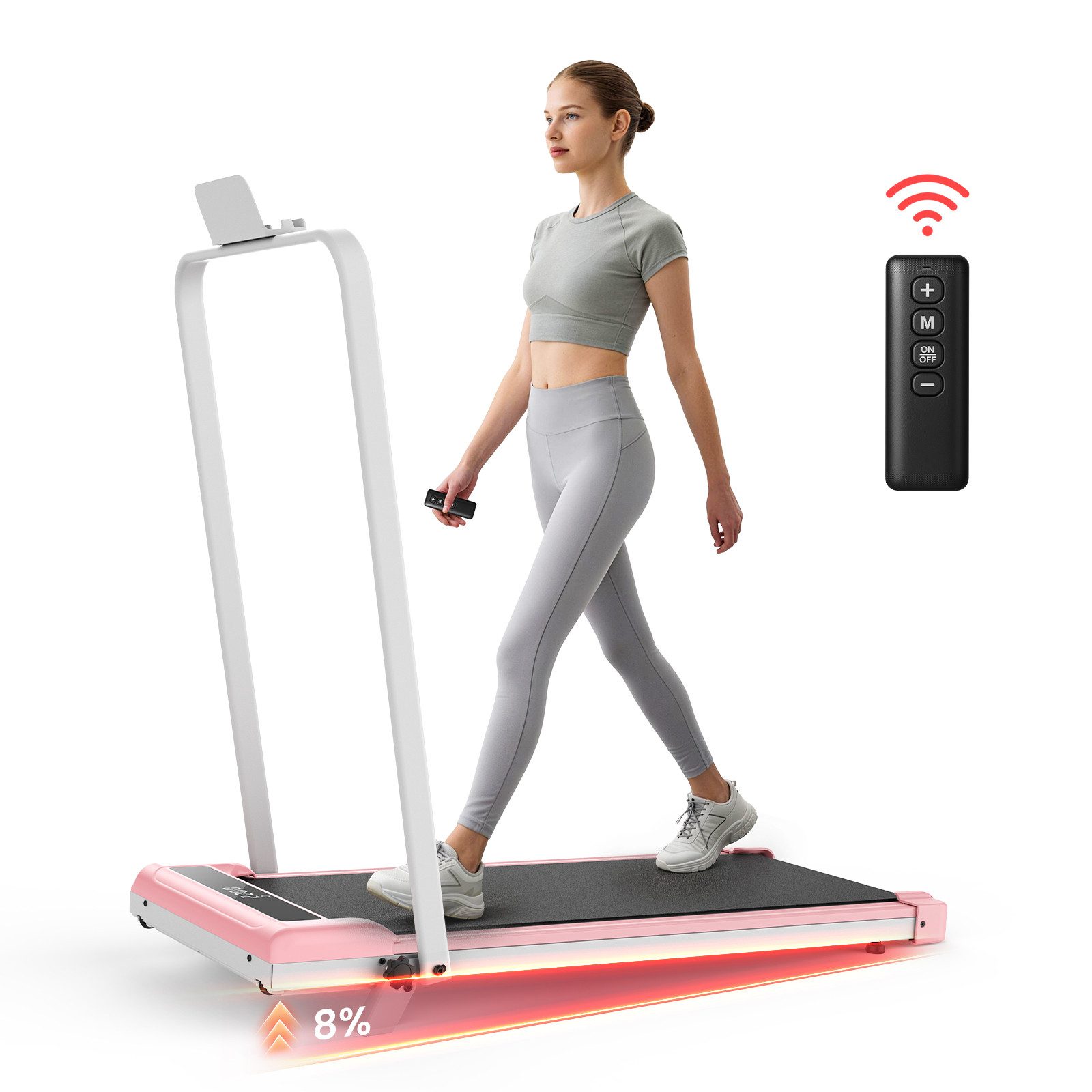 Dskeuzeew Laufband Klappbare Laufbänder 3 in 1 - mit 8% Steigung (Laufgerät für Zuhause bis 130KG - LED-Anzeige - Noise<45db), 1-10 km/h - Elektrisches 3.0 PS Bürstenloser Motor