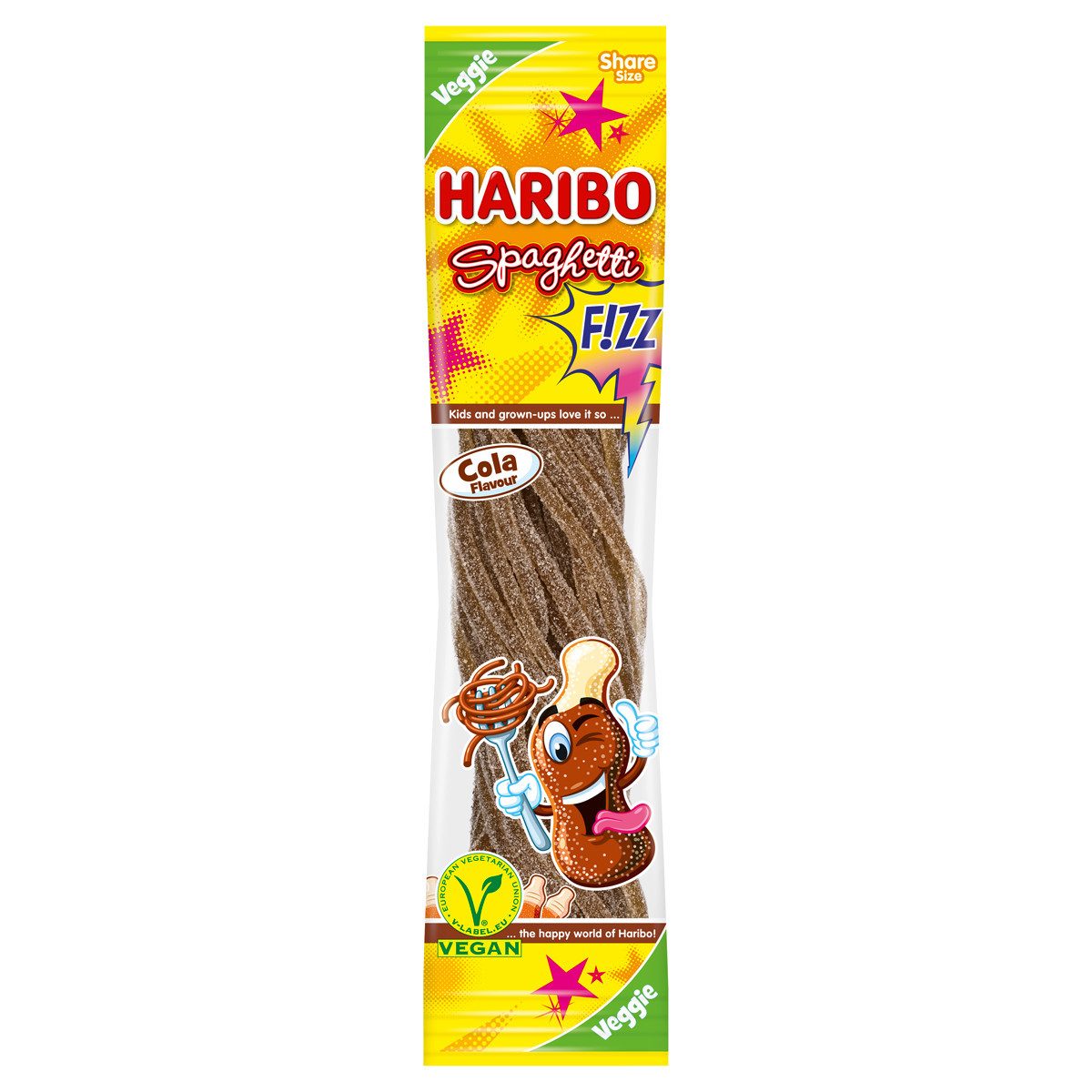 HARIBO Süßigkeit, Haribo Spaghetti Cola FIZZ veggie Extrasaure Fruchtgummi 200g