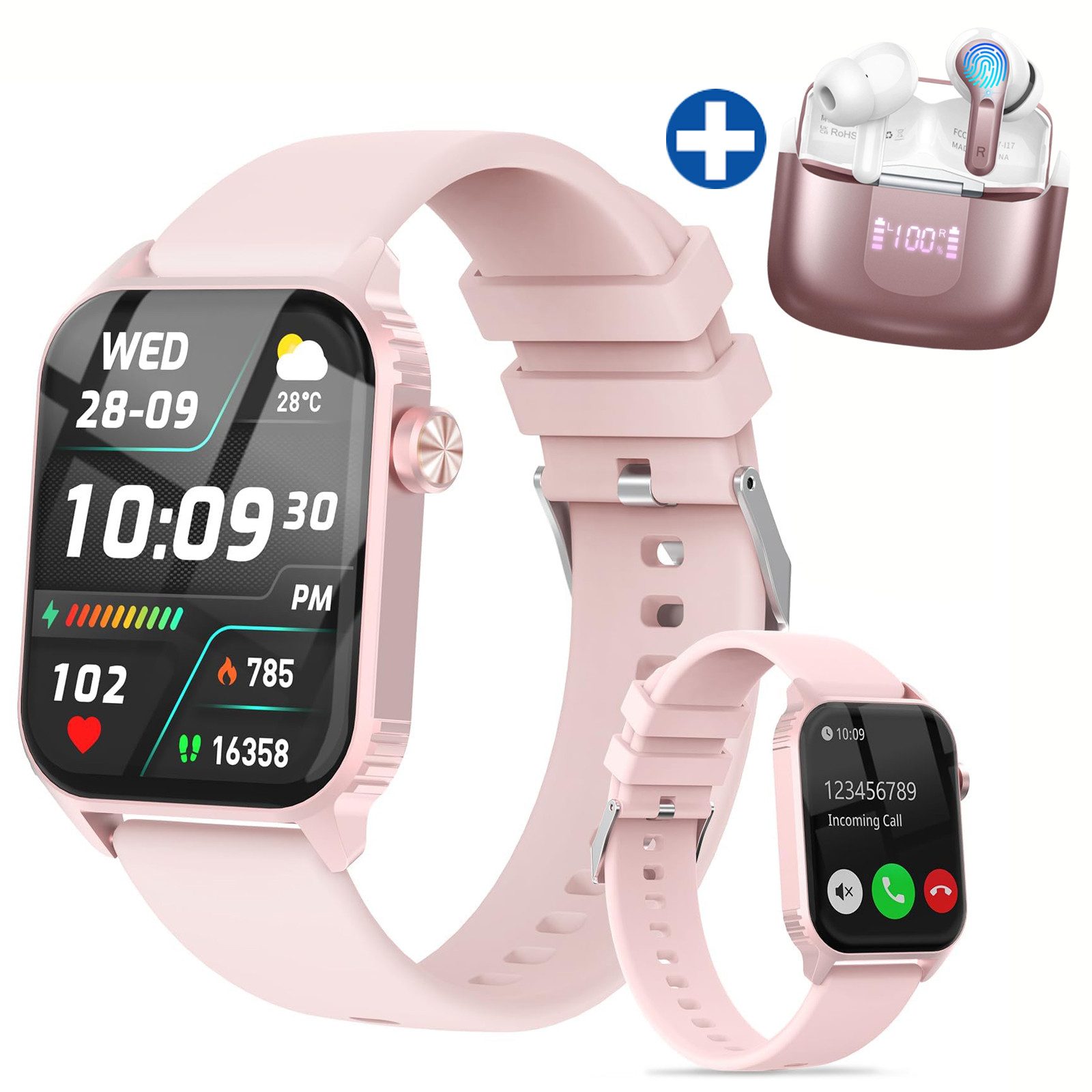 Forrlite 2026 Neues Smartwatch Damen Herren&kabellose Bluetooth-Kopfhörer Set Smartwatch 1.85'' HD Fitnessuhr,Smart Watch for Women mit 200+ Sportmodi,Fitness Tracker mit Herzfrequenz,SpO2,Schrittzähler & Schlafmonitor,IP68 für iOS Android