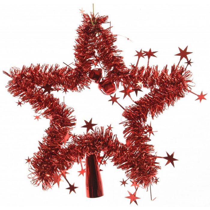 Kaemingk Christbaumspitze Christbaumspitze Stern Lametta 24 cm Rot Weihnachtsbaum Spitze Optik: Glanz mit Lametta Glocken und Sternen