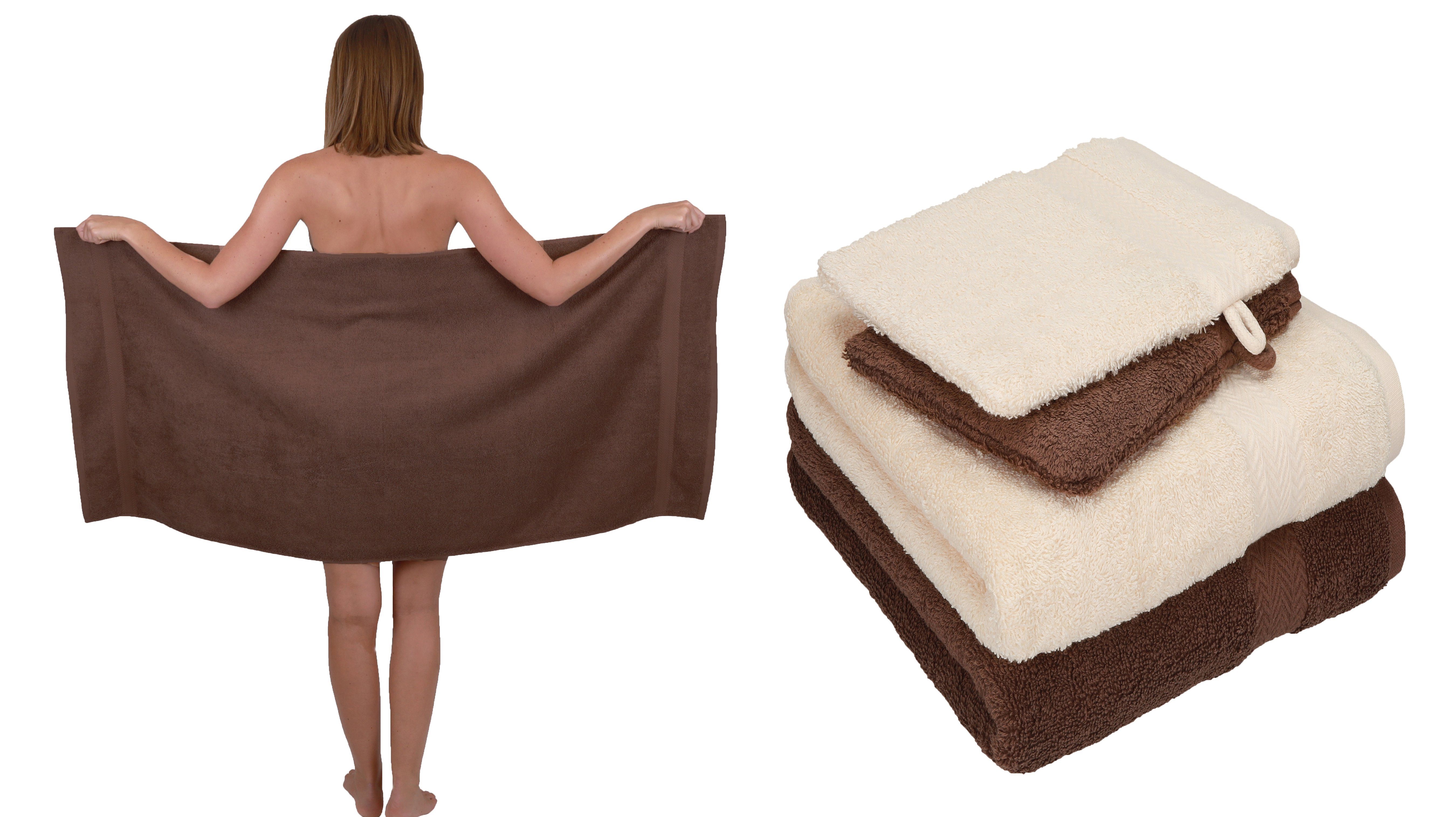 Betz Handtuch Set 5 TLG. Handtuch Set Single Pack 100% Baumwolle 1 Duschtuch 2 Handtücher 2 Waschhandschuhe, 100% Baumwolle nuss-beige
