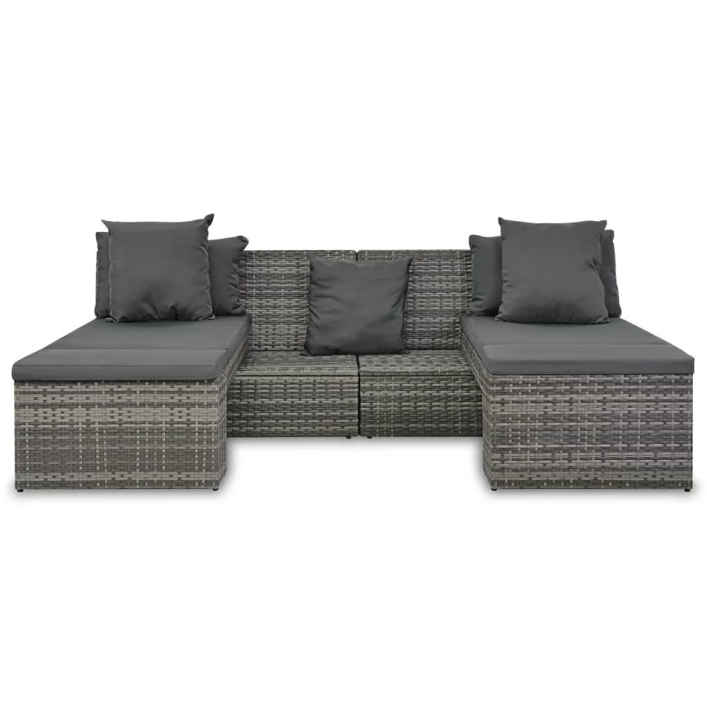 Loungesofa mit vidaXL Poly 4-tlg. Grau Kissen Rattan Garten-Sofagarnitur