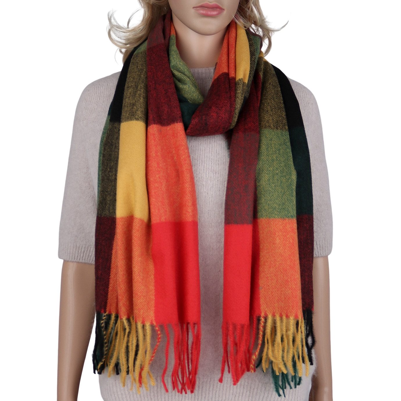 MIRROSI Modeschal weicher und warmer karierter Schal mit Fransen, 70x180cm, (Viele tolle Farboptionen zur Auswahl), Damen Halstuch ideal für Herbst und Winter