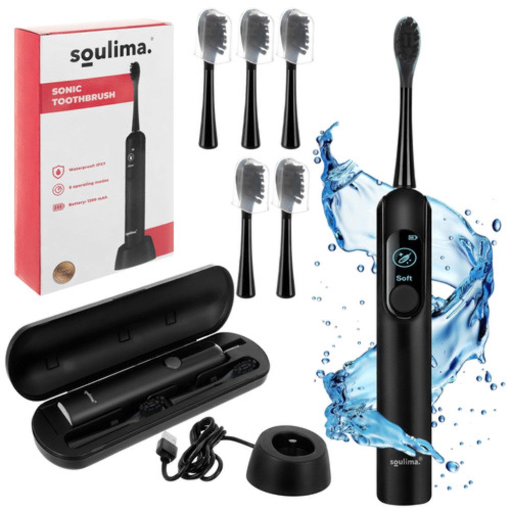 soulima Elektrische Zahnbürste Induktions-Schallzahnbürste Bürstenköpfe, Aufsteckbürsten: 6 St., 1200-mAh-Akku, 6 Betriebsmodi wie Aufhellen, Polieren oder dem DIY-Modus