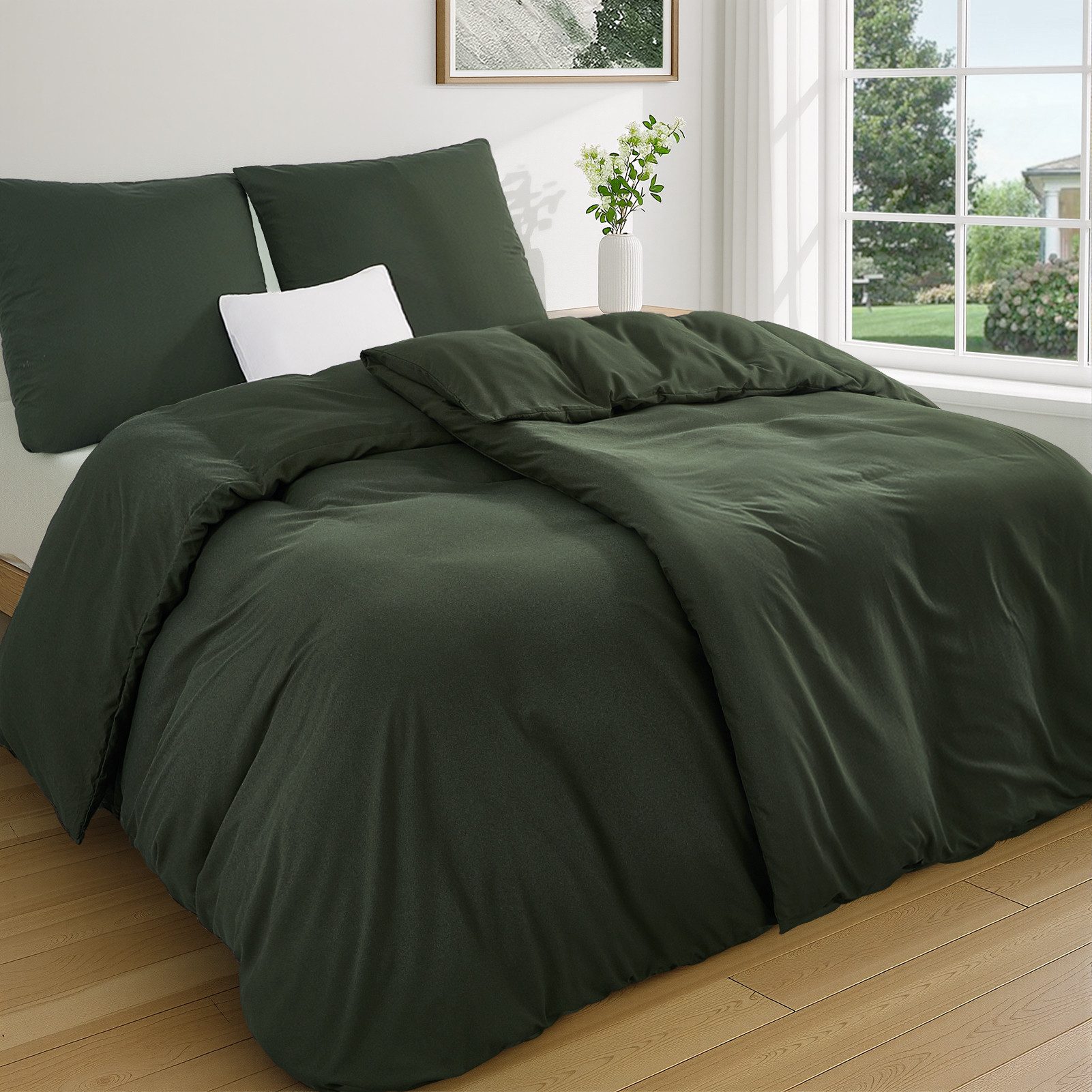 Topfinel Bettwäsche 135 x 200 4 teilig Leicht flanell mit reißverschluss kühlend bügelfrei, 90g/m² Flanell und Mikrofaser, 4 teilig, bettwäsche 135 x 200 sale einfarbig frühling sommer herbst winter