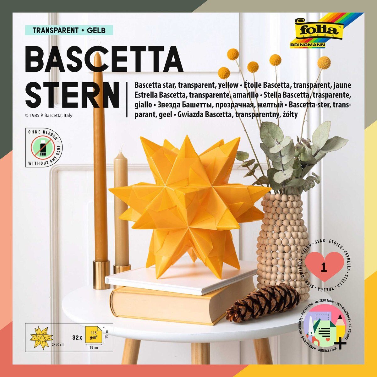 Folia Bastelfilz Bascetta Stern - gelb transparent Ø 20 cm.