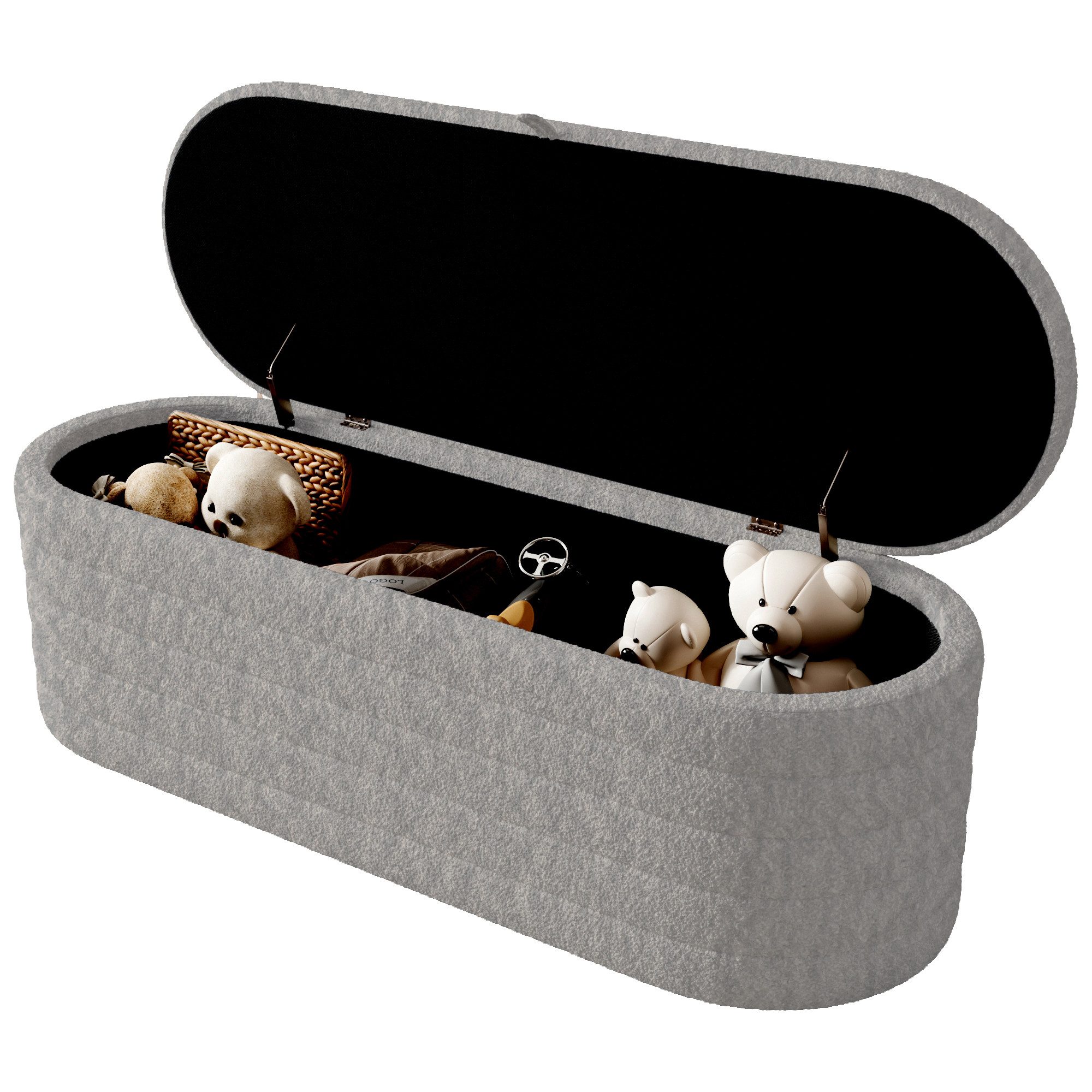 HAUSS SPOLE Подставка для ног Подставка для ног mit Stauraum 120 x 40 cm, Sofahocker, Teddyfleece, Grau (Vielseitiger Подставка для ног mit Stauraum 120x40 cm – Teddyfleece-Stoff, verstecktes Fach, perfekt als Sitzgelegenheit oder Fußstütze für Wohnzimmer und Schlafzimmer., 120 x 40 cm)