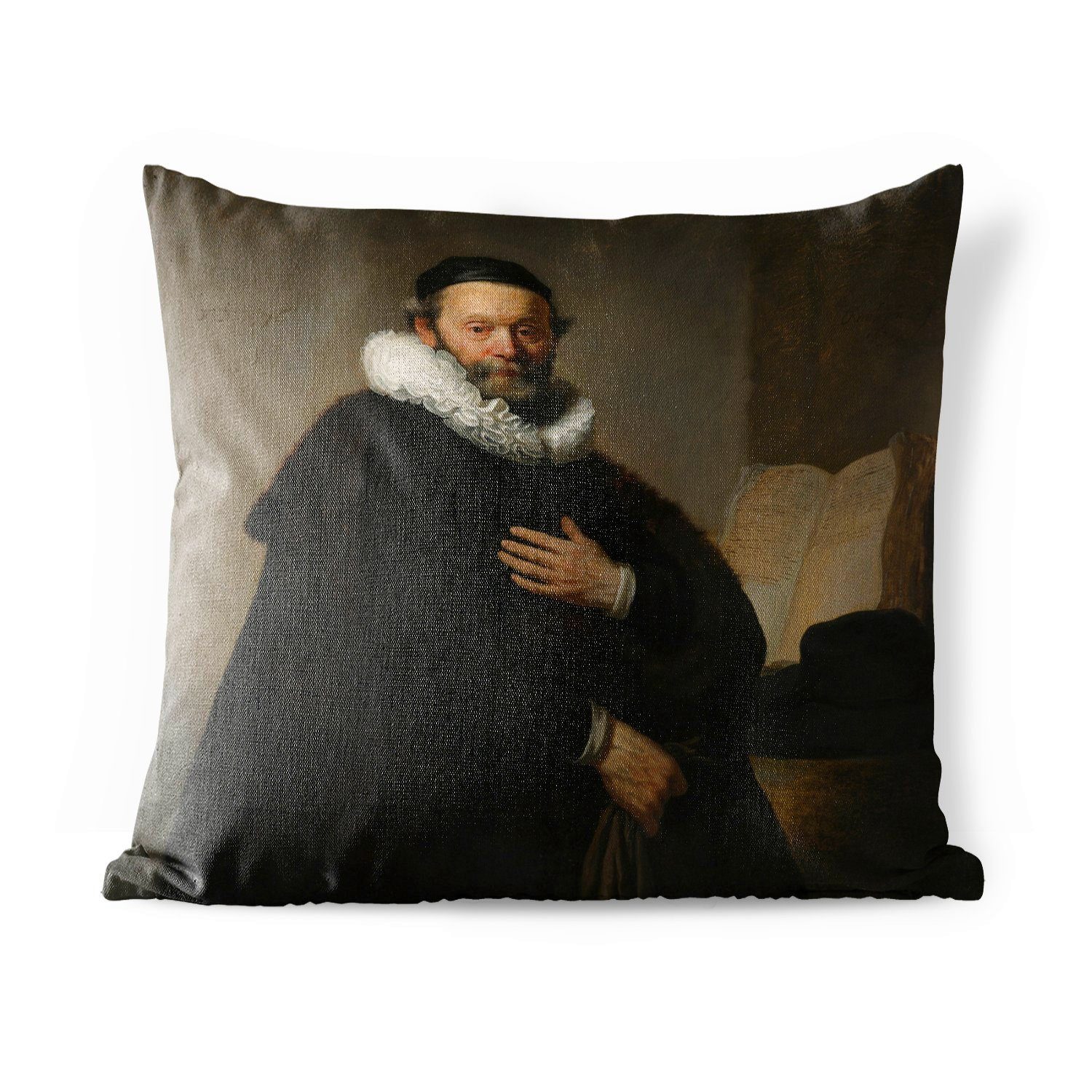 MuchoWow Dekokissen Porträt von Johannes Uyttenbogaert - Gemälde von Rembrandt van Rijn, Kissenbezüge, Kissenhülle, Dekokissen, Dekokissenbezug, Outdoor