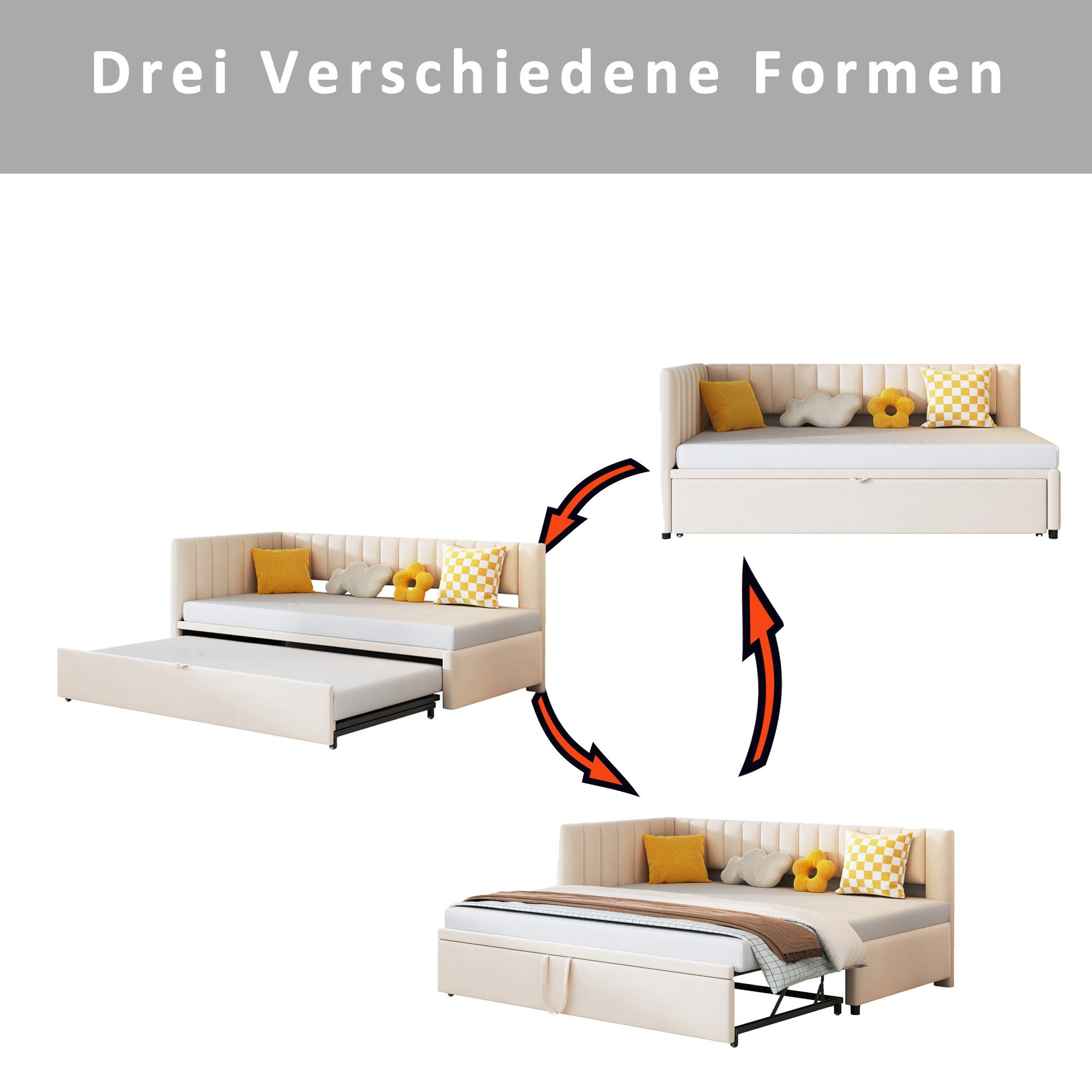 STILVORA Schlafsofa 90/180×200 Schlafsofa mit Ausziehbett,Polsterbett ohne Matratze, Multifunktionales L-förmiges Kinderbett mit Ausziehbett, platzsparend für Kinder- & Gästezimmer, luxuriöser Samtstoff, ohne Matratze