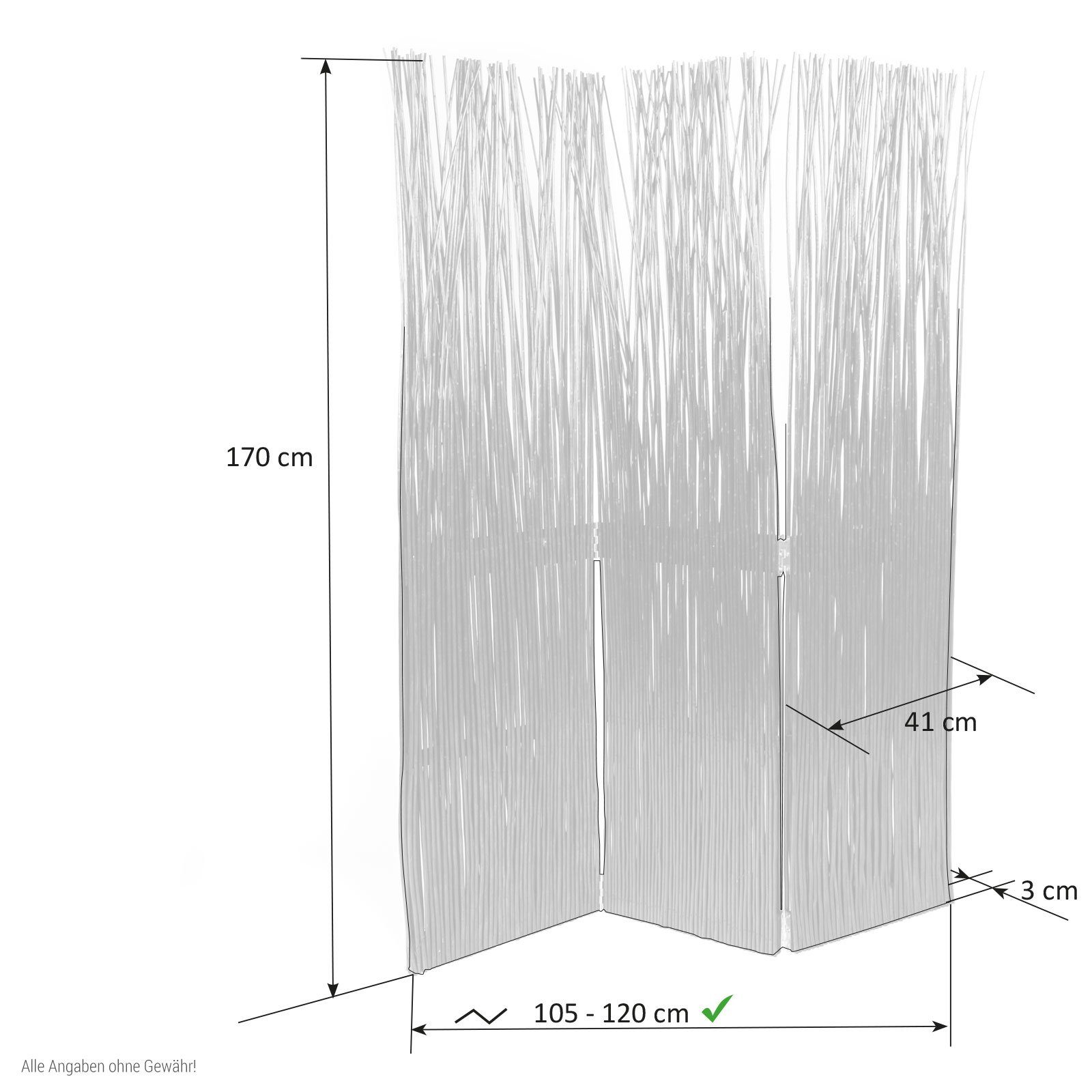 Homestyle4u Paravent Raumteiler Weide Trennwand Sichtschutz Indoor Holz Natur faltbar (3-teilig), Braun