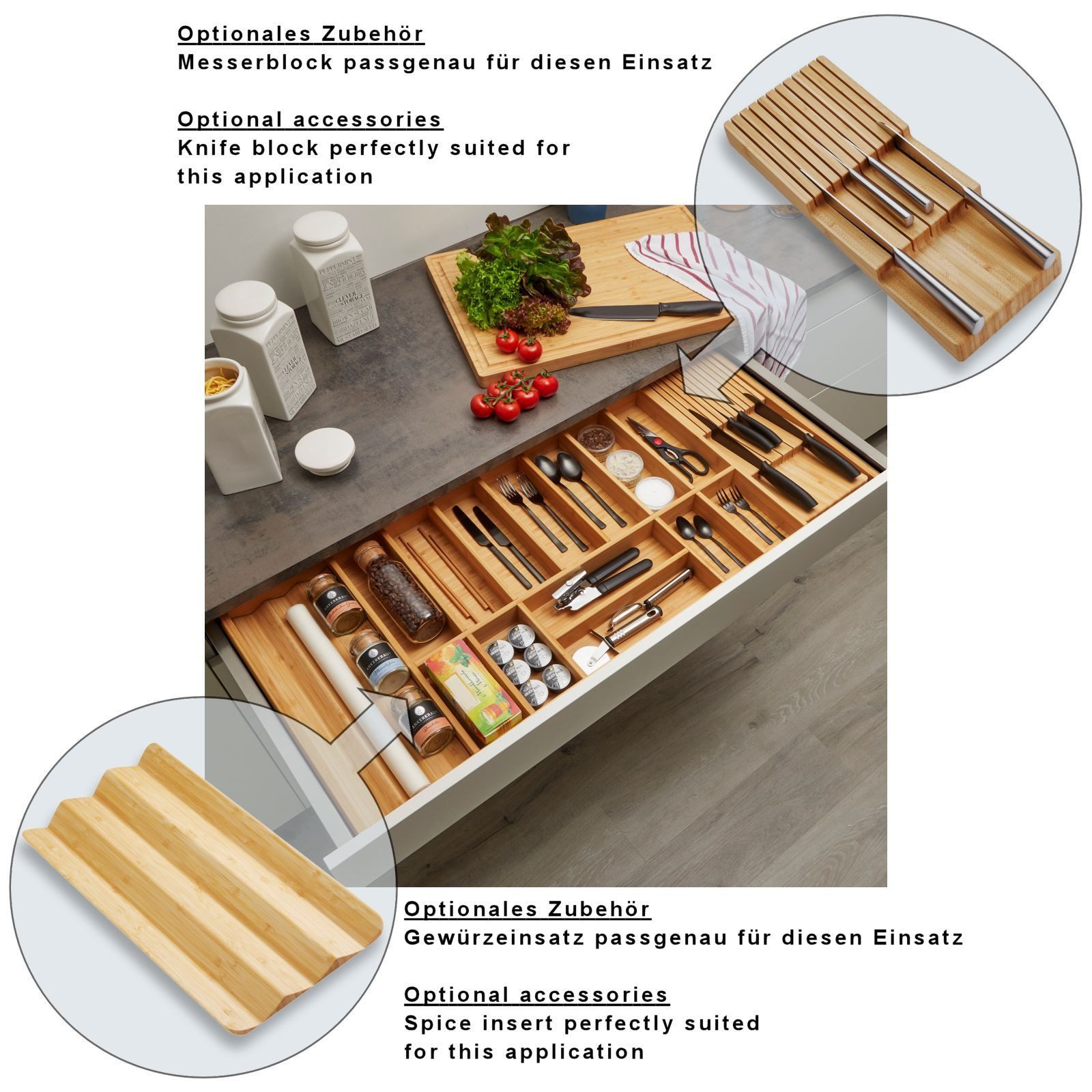 SO-TECH® Besteckeinsatz Bambus Besteckkasten ORGA-BOX 3 für Nobilia-Küche a günstig online kaufen